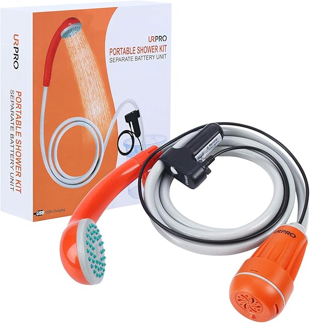 URPRO Portable Camping Outdoor Shower Head Pump Detachable USB Rechargeable Battey Pumps Water from Bucket for Camping, Hiking, Pet Cleaning, Car Washing, Picnic, Outdoor