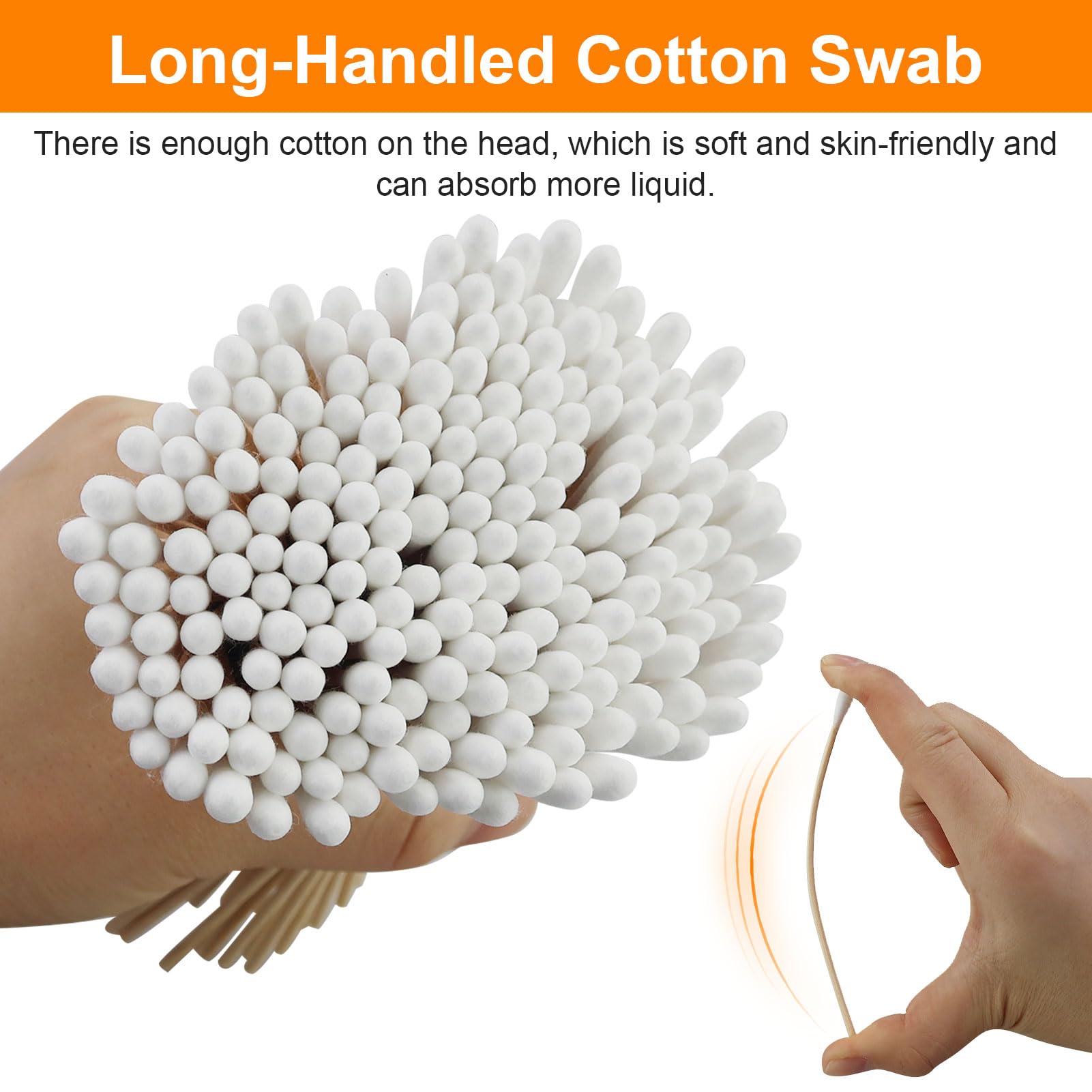 Confezione da 200 tamponi di cotone lunghi 15 cm a testa grande tamponi per orecchie lunghi, tamponi di pulizia in legno a testa grande per trucco, pulizia, sopracciglia, bellezza, unghie