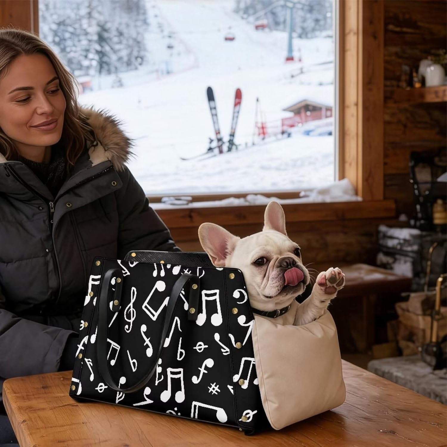 Musical Note Small Dog Carrier Purse Leather Puppy Cat Rabbit Carrier Tote Waterproof Pet Travel Handbag for Shopping, Hiking and Walking Dog Travel Supplies Hand-Carry