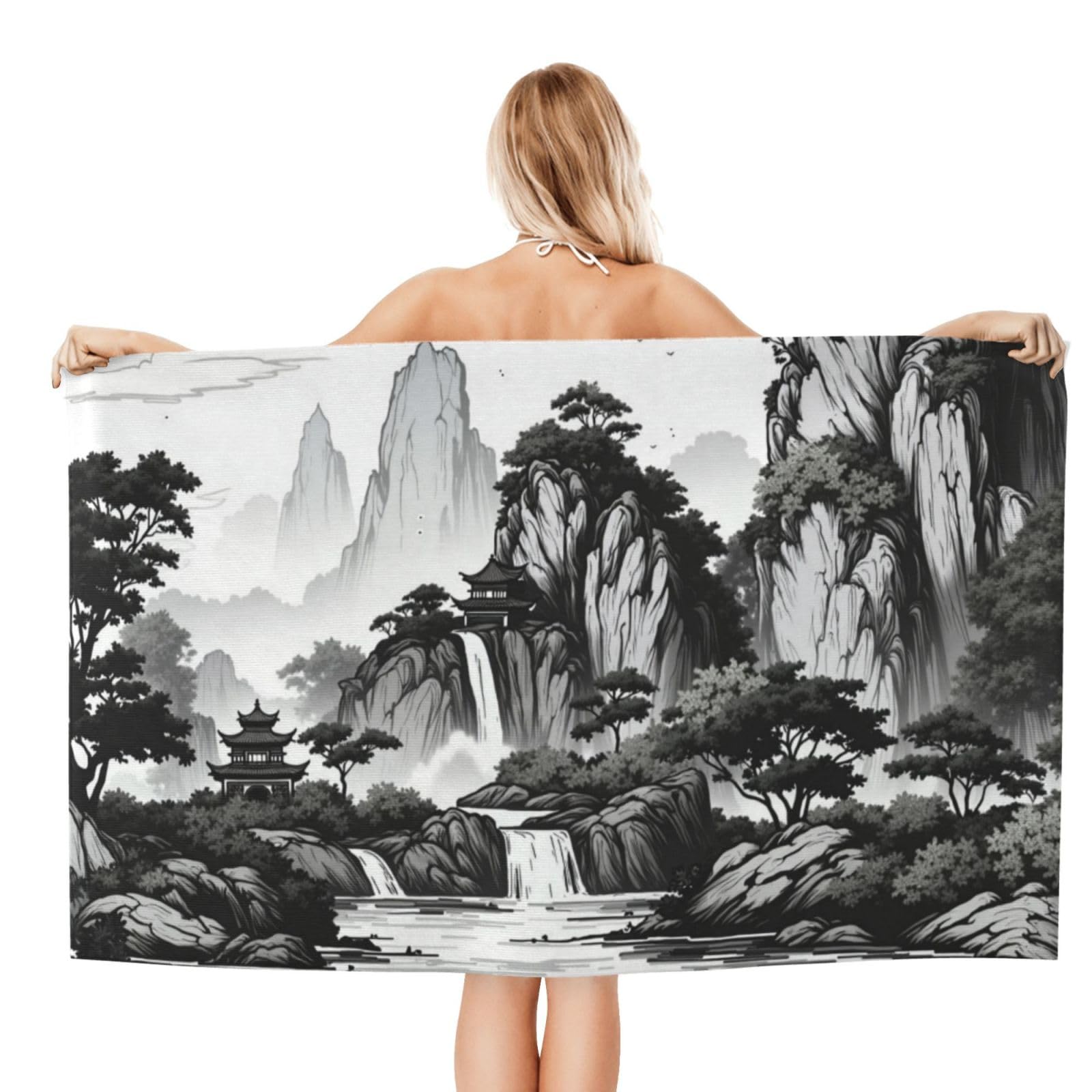Anceky Beach Towel for Women, Chinese Landscape Sand-Free Microfiber Ultra Soft Lightweight Bath Towels for Outdoor Bathroom Swimming 32"X52"