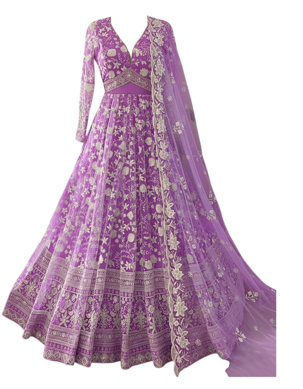 Aika Creation Women's Net Embroidered Semi-Stitched Gown Cross Gown-New-image-35