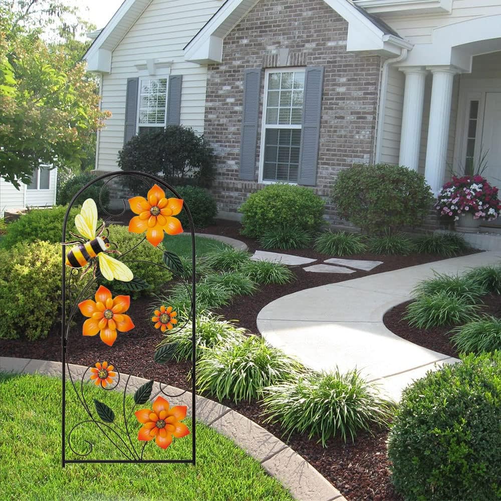 MEETYAMOR 34 Inch Decorative Garden Stakes, Outdoor Garden Decor Metal Flowers Bee Fall Gardening Decor Art Yard Signs, Outdoor Decorations for Patio Outside Yard Lawn : Patio, Lawn & Garden