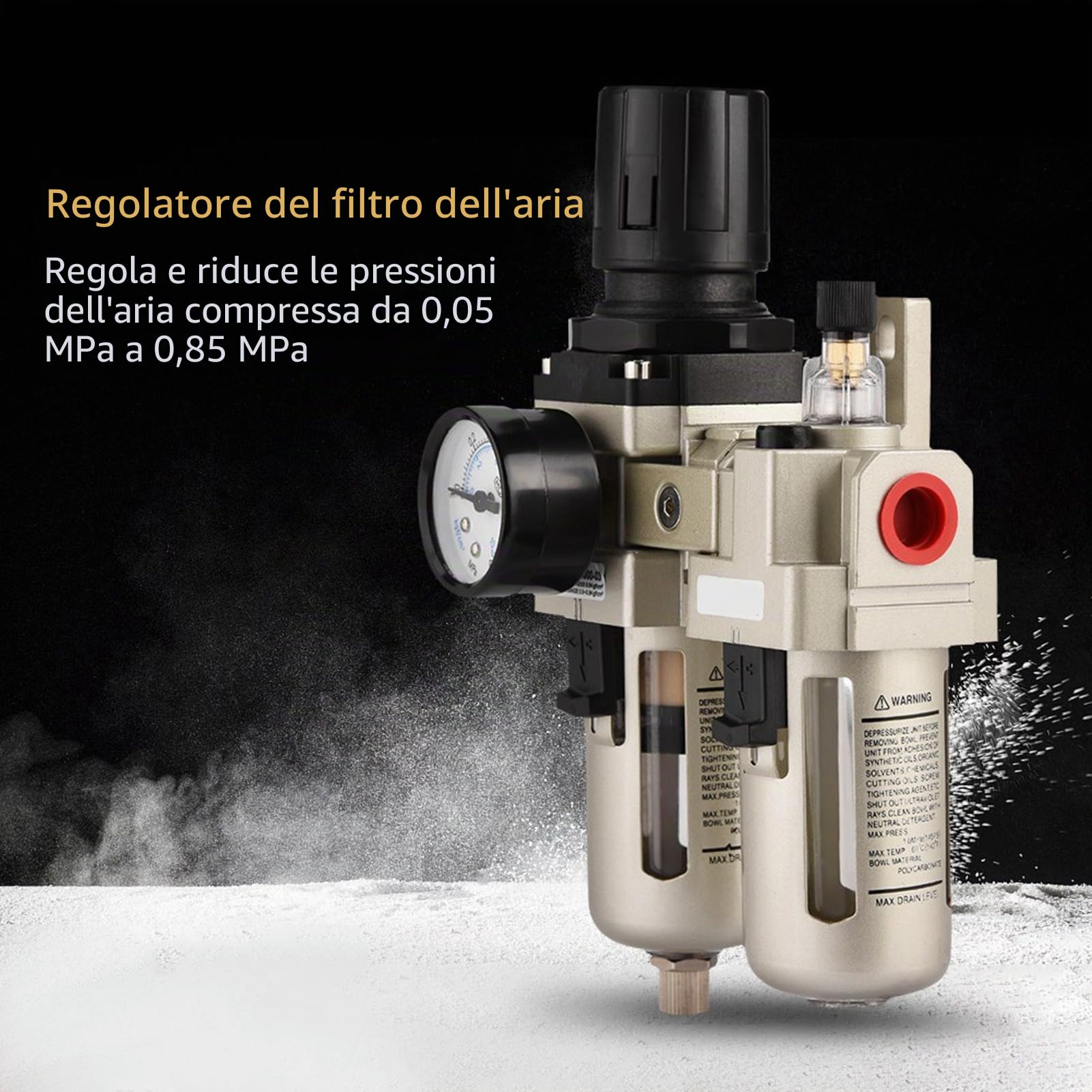 Filtro 'acqua con Regolatore di Pressione 'aria, Trappola per umidità, Materiale più Resistente, Regola la Pressione, Rimuove l'umidità, per Varie Applicazioni