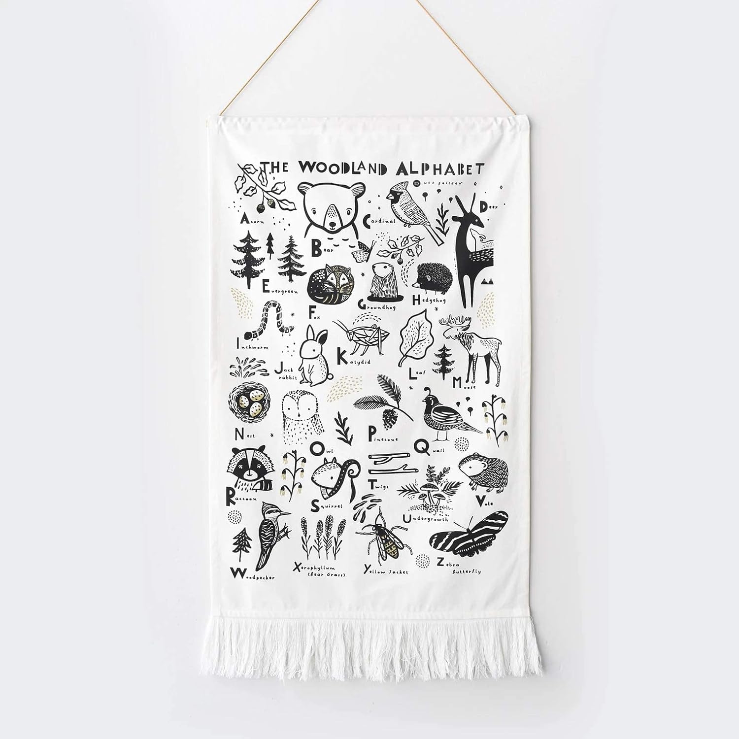 Wee Gallery Woodland Animal Alphabet Tapestry - Organic Cotton Fabric Wall Art Adds Texture and Style to Bedroom, Nursery, or Play Room Decor - Educational Gift for Baby and Kids