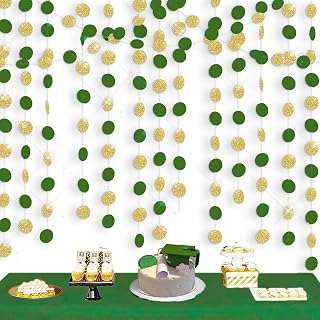 Graduation Party Decorations Green Gold 2026/Green Gold Graduation Decorations/Glitter Gold Green Birthday Party Decorations/St. Patrick’s Day Decorations/2pcs Paper Circle Garlands
