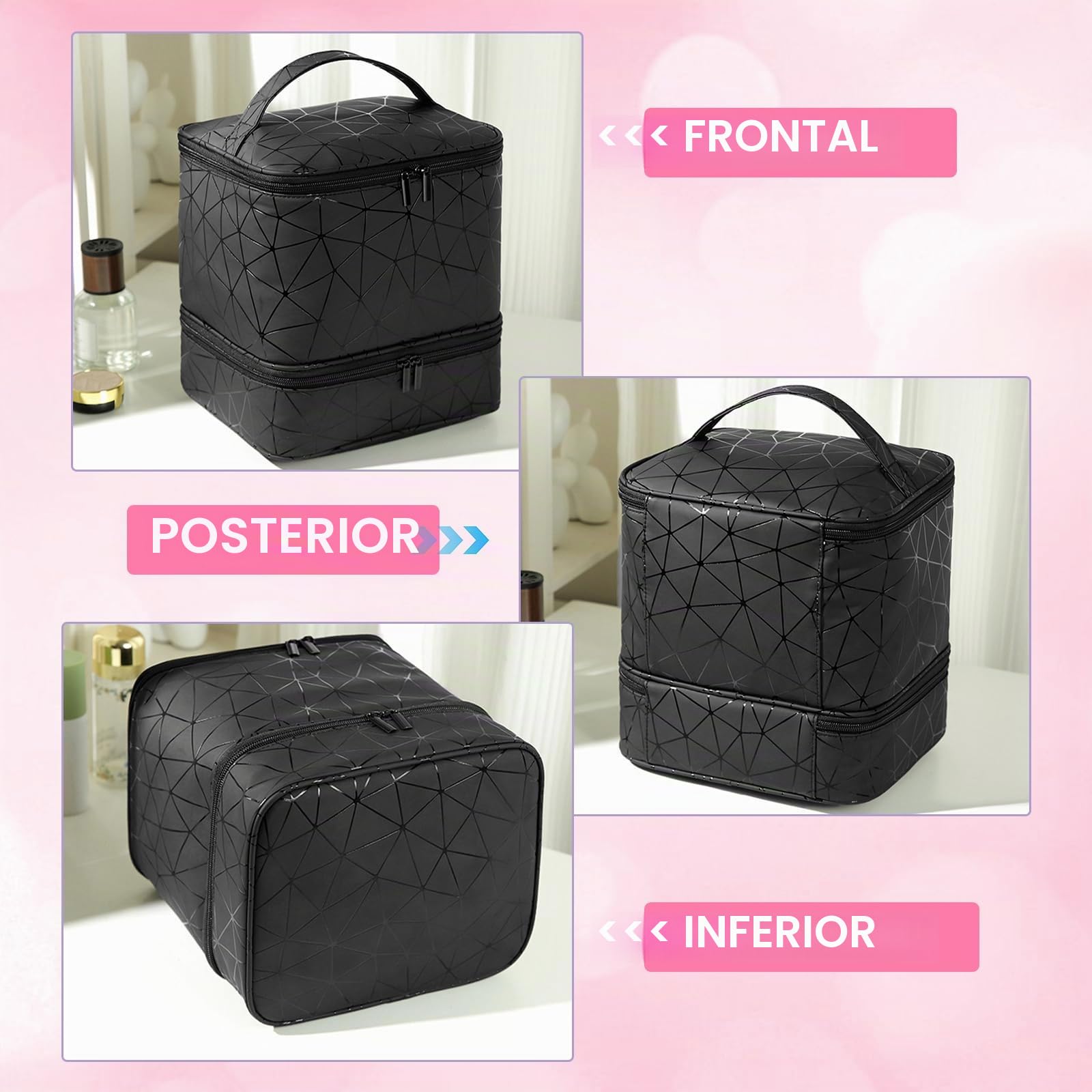 HA BIN Organizador de Esmaltes de Uñas Doble Capa para 30 Botellas + Lámpara Bolsa de Viaje Impermeable con Compartimentos, para Manicura Profesional y en Casa