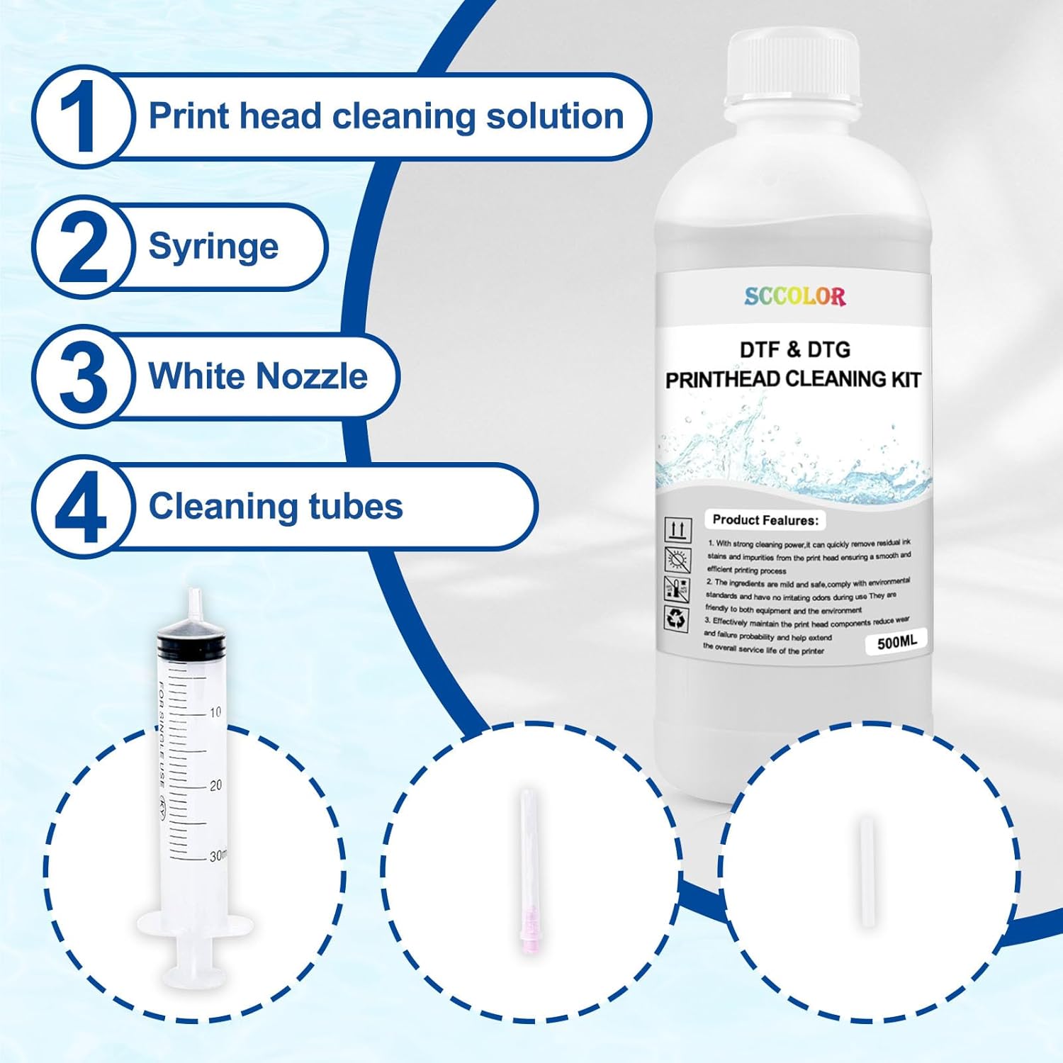 500ML Premium DTF Printhead Cleaning Solution,Universal Printhead Cleaner Kit for Any DTF & DTG Printers,Print Head Cleaning Kit for L1800 ET8550 XP15000 R1390 XP600 Ink Printer