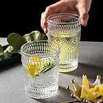 Kingrol Embossed Vieilles verres à boire ensemble de 6, 12 oz Tumbles en verre texturé, verres à eau rétro transparents pour café glacé, jus, cocktails & Utilisation quotidienne