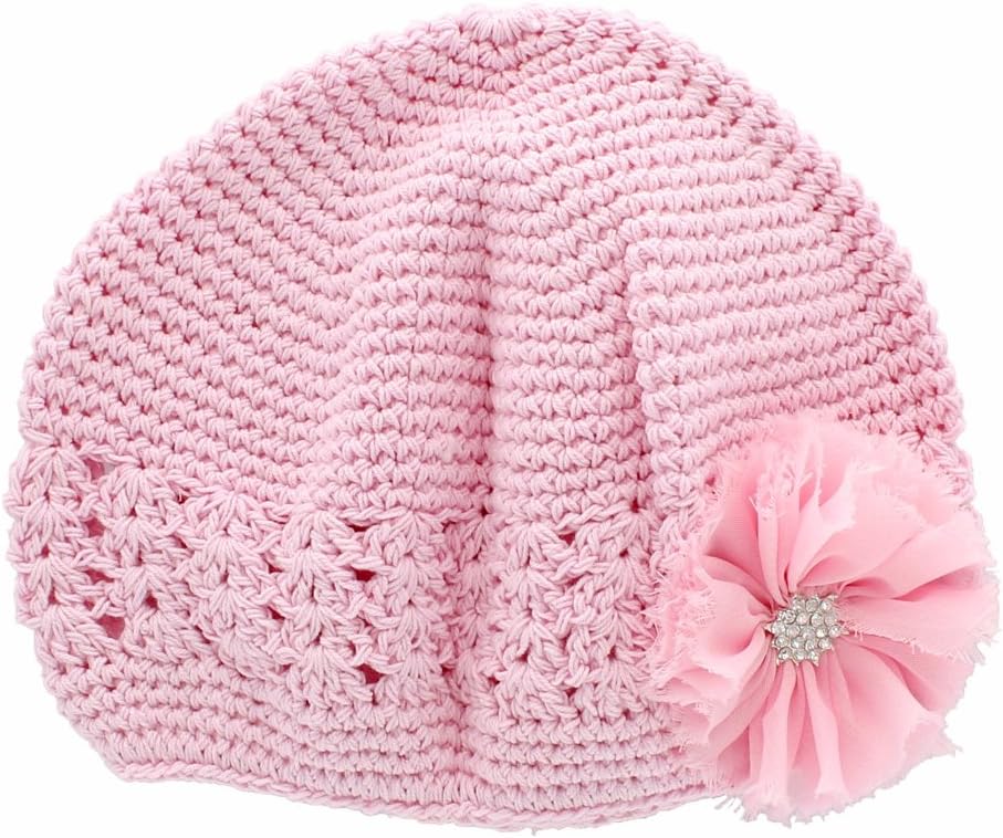 My LelloLittle Girl's Crochet Beanie Hat with Shabby Ballerina Flower