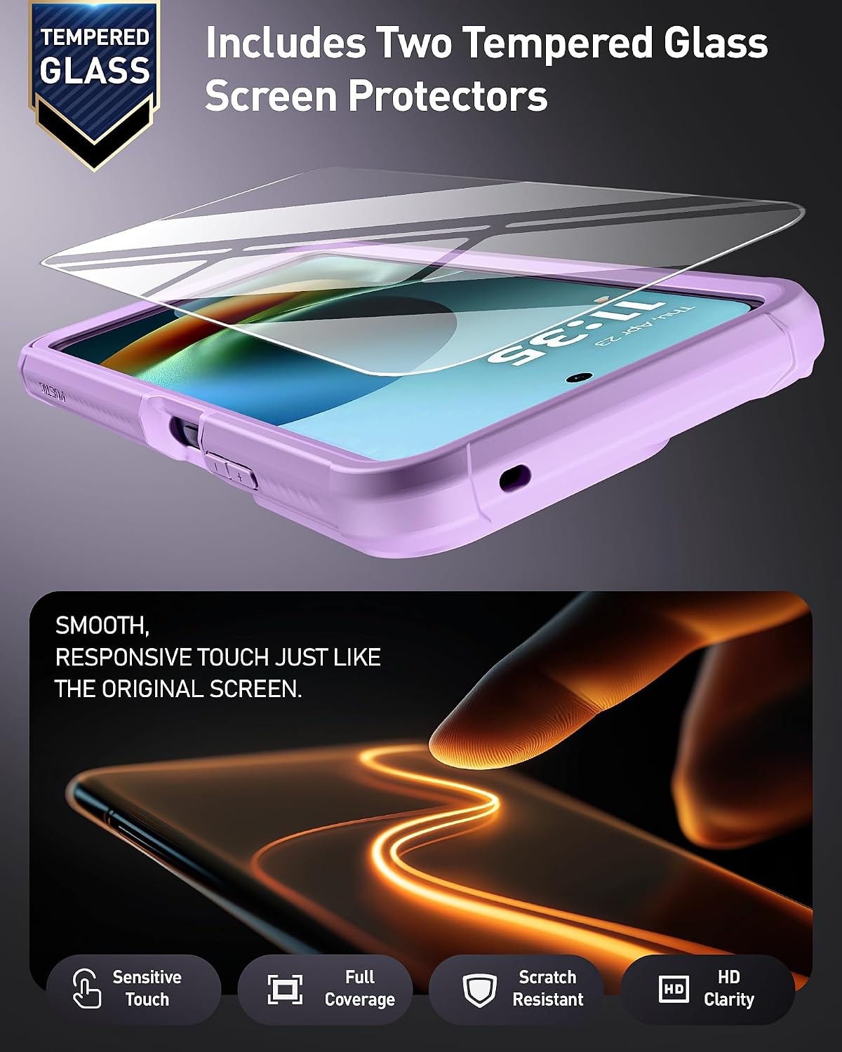 Poetic Guardian Case for Motorola Moto G 5G 2026/Moto G Play 2026, [20FT Mil-Grade Drop Tested],[2 Tempered Glass Screen Protector] Full-Body Shockproof Clear Cover Case, Purple/Clear