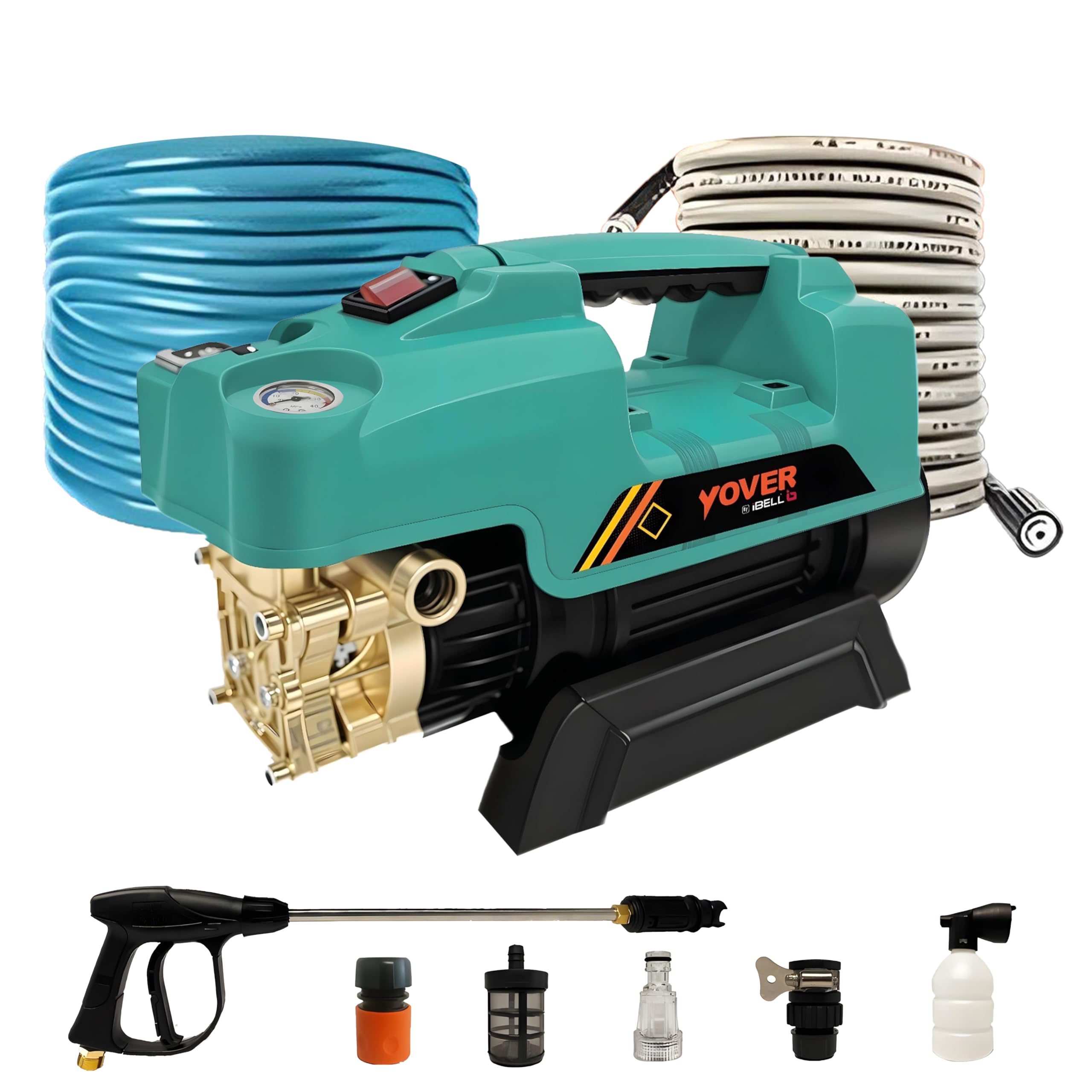 IBELL YO2800 High Pressure Car Washer for Home & Bike Cleaning, 2800W Induction Motor, 240 Bar, 12 L/min Flow, Portable Pressure Washer with 8M Hose & Spray Gun