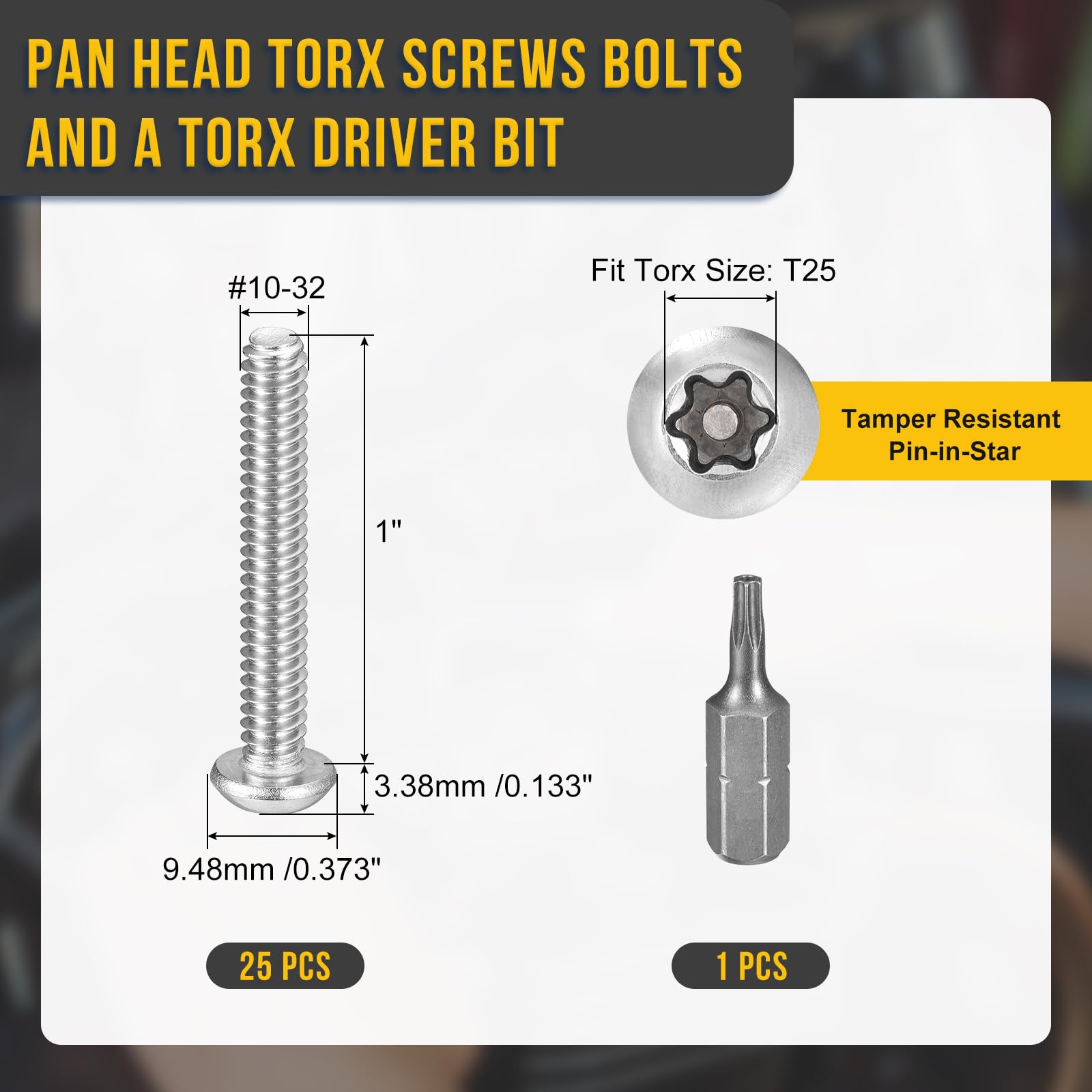 DTGN #10x1" Pan Head Torx Security Screws, 25Pack, Good for Machinery - Image 2