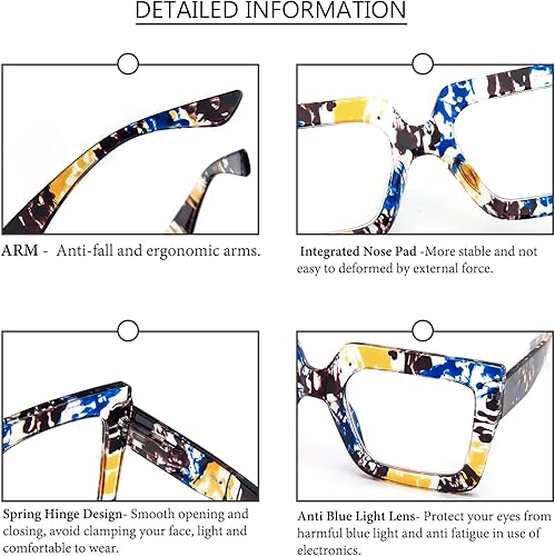 Miniatura 4 de REAVEE Paquete de 3 lentes de lectura de gran tamaño para mujer, marco grande extra ancho, bloqueo de luz azul, elegantes lectores cuadrados gruesos