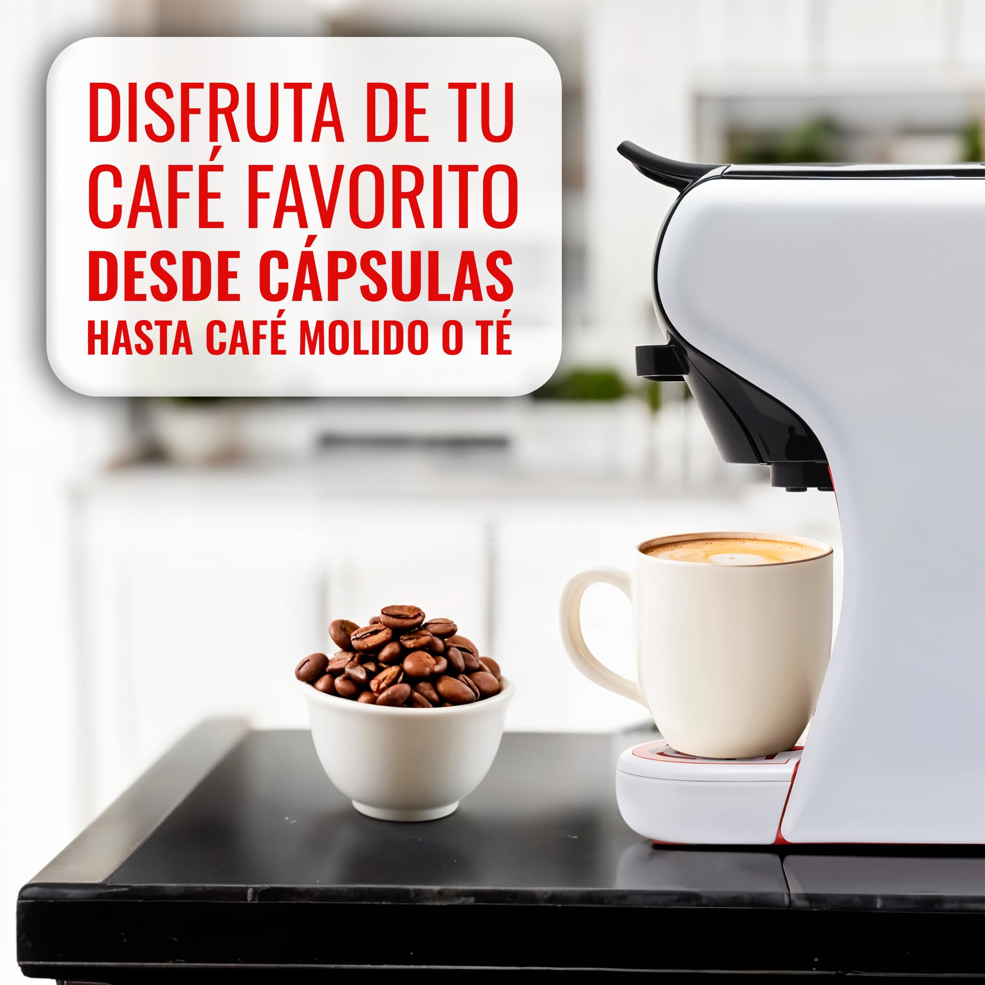SOGO CAFETERA EXPRESO 3 EN 1 | Adaptadores para Cápsulas NESPRESSO®, DOLCE GUSTO®, STARBUCKS® | Café Molido, Monodosis, Té | Presión de 19 Bar | Tamaño Compacto (SS-5675) (Blanco)