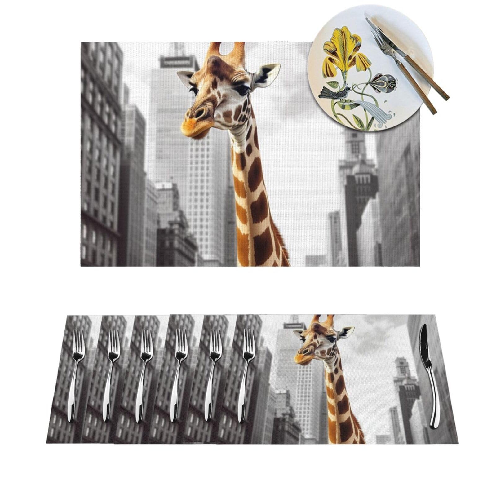 Set de table girafe à New York lavable lot de 6 pièces résistants pour repas