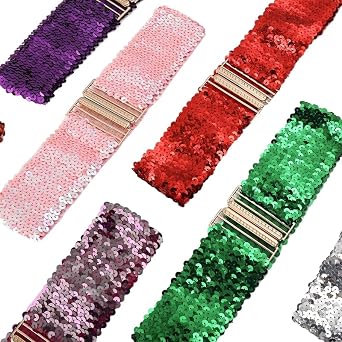 Cintura con paillettes da donna, stile vintage, con paillettes, elasticizzata, con fibbia in stile vintage, accessorio metallico