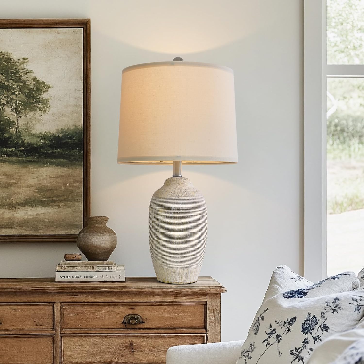 USumkky 24 inch Vintage Ceramic Table Lamp with 5FT Cord - Single
