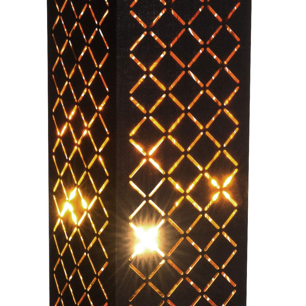 Stehlampe Stoff Standlampe Designleuchte schwarz Wohnzimmer mit Textilschirm Blattgold, Metall silber, 2x E27, LxBxH 15x15x118 cm