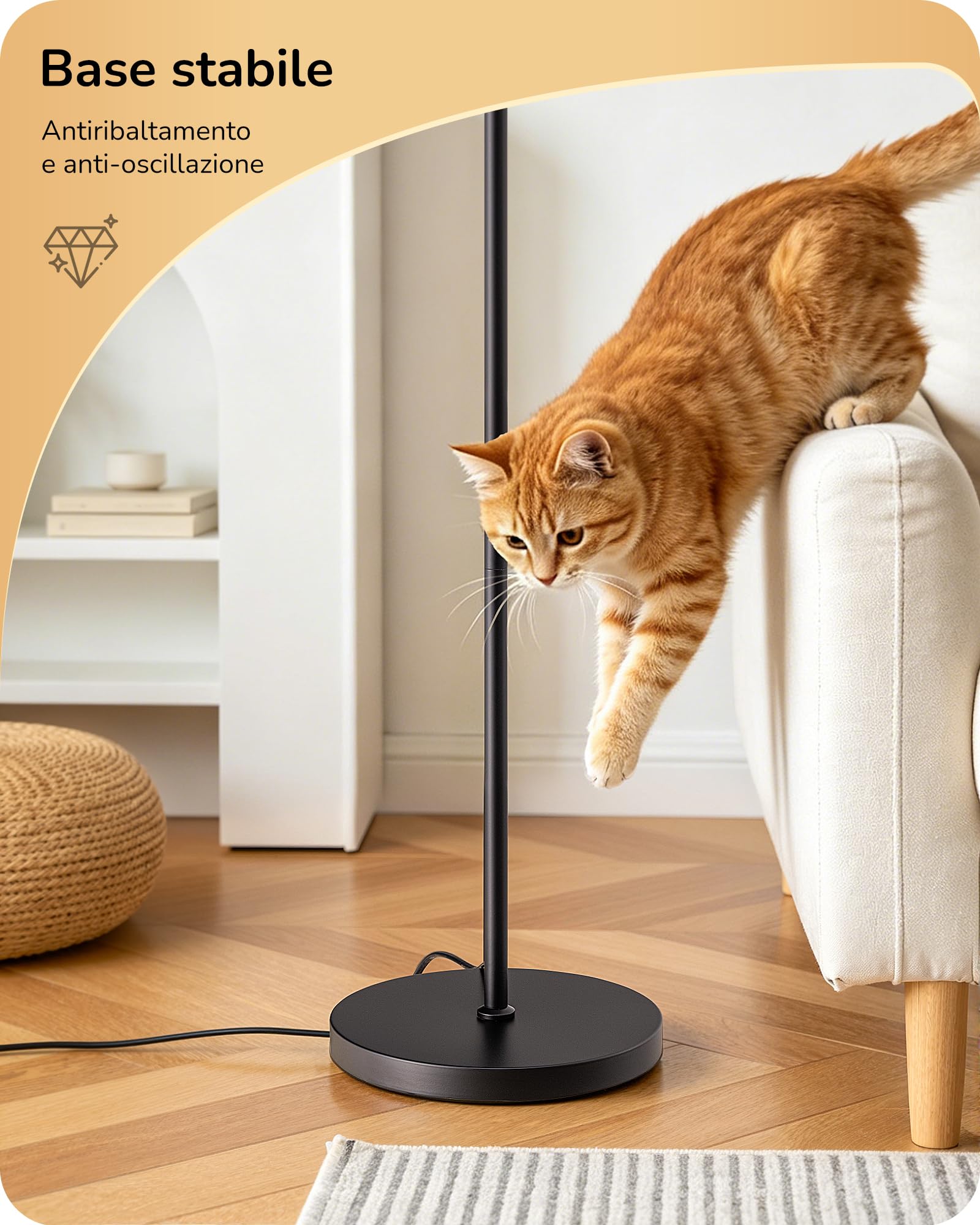EDISHINE Lampada da Terra Boho Soggiorno, Paralume in Rattan, Nero | Lampada da Terra Angolare Moderna, Interruttore a Catenella, E27, LED Inclusa, Bianco Caldo 2700 K, Camera, Corridoio, 160 cm
