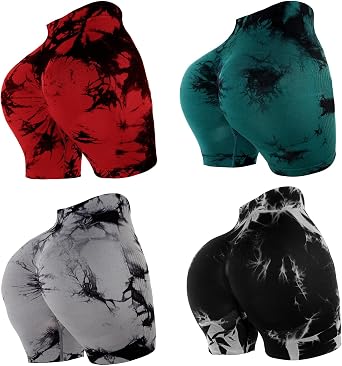 4 Piece Women Workout Shorts Tie Dye High Waist Butt Lifting Shorts Tight Women Workout Gym Yoga Sports Shorts