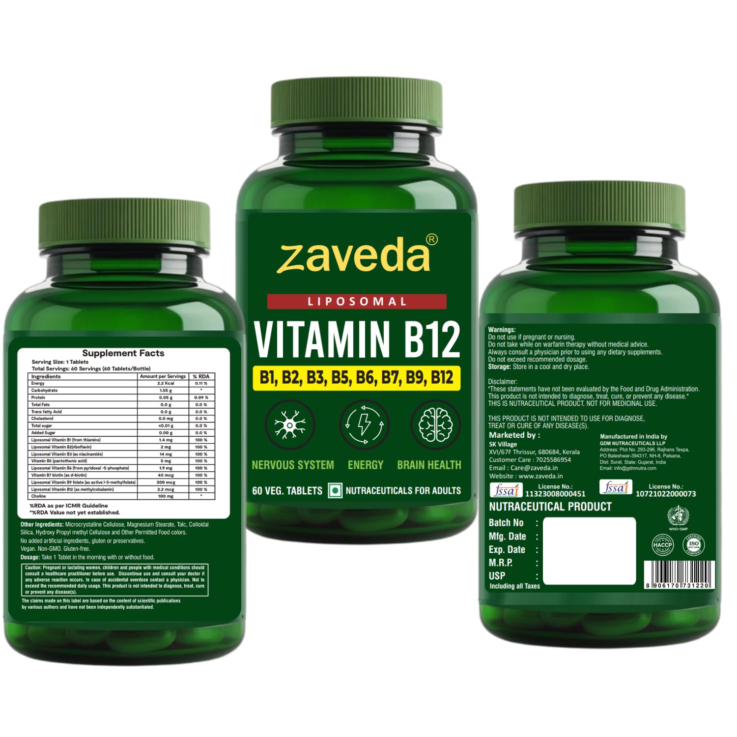 Liposomal Vitamin B12 with B1, B2, B3, B5, B7, B9, 60 Nos. Veg. — Amazon image 7