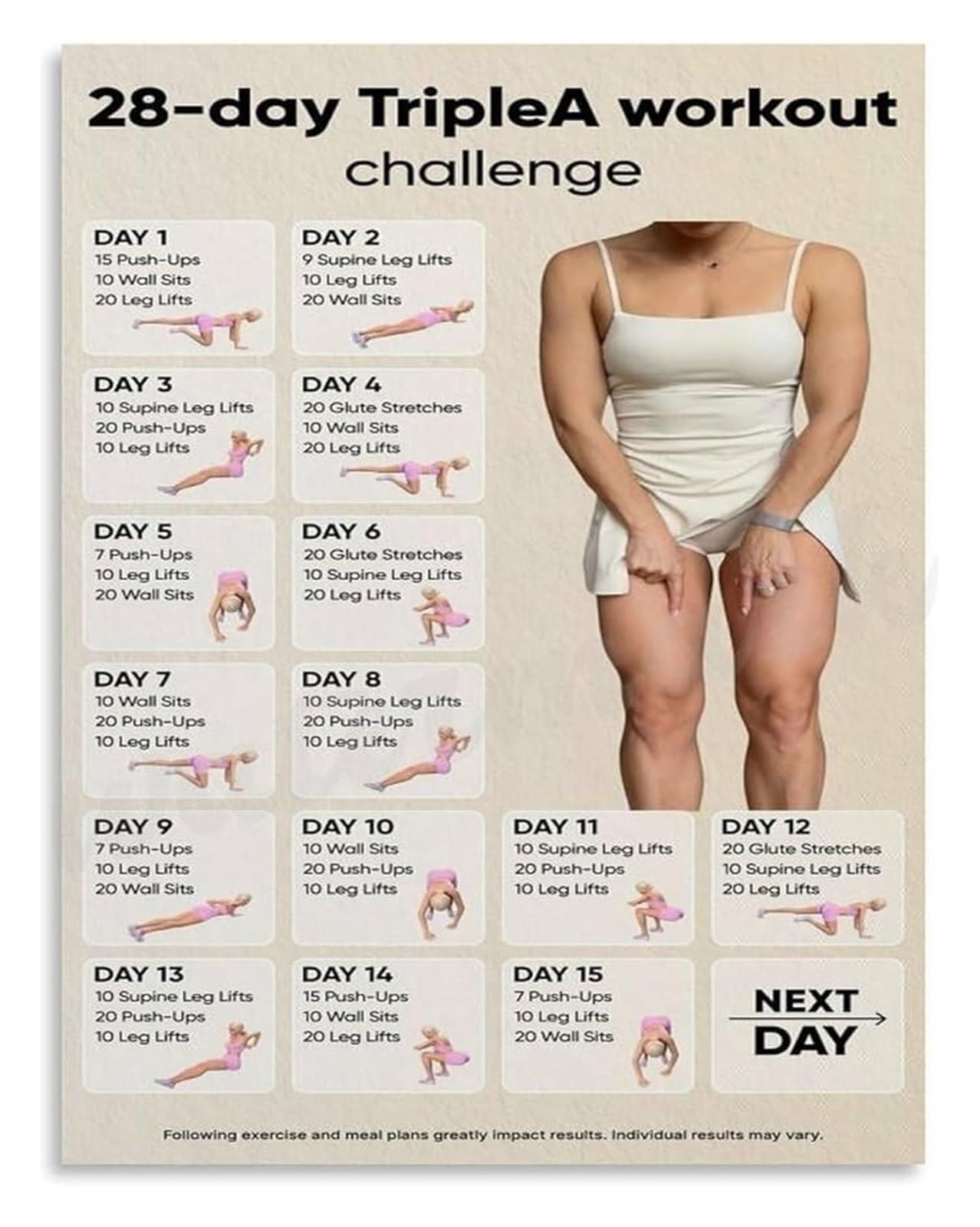 KCDFDVJFBM 28 Day Fitness Challenge Chart Wall-Art Poster Motivational Workout Plan Canvas Print for Home Office Bedroom Living Room(Unframed,12x18inch(30x45cm))