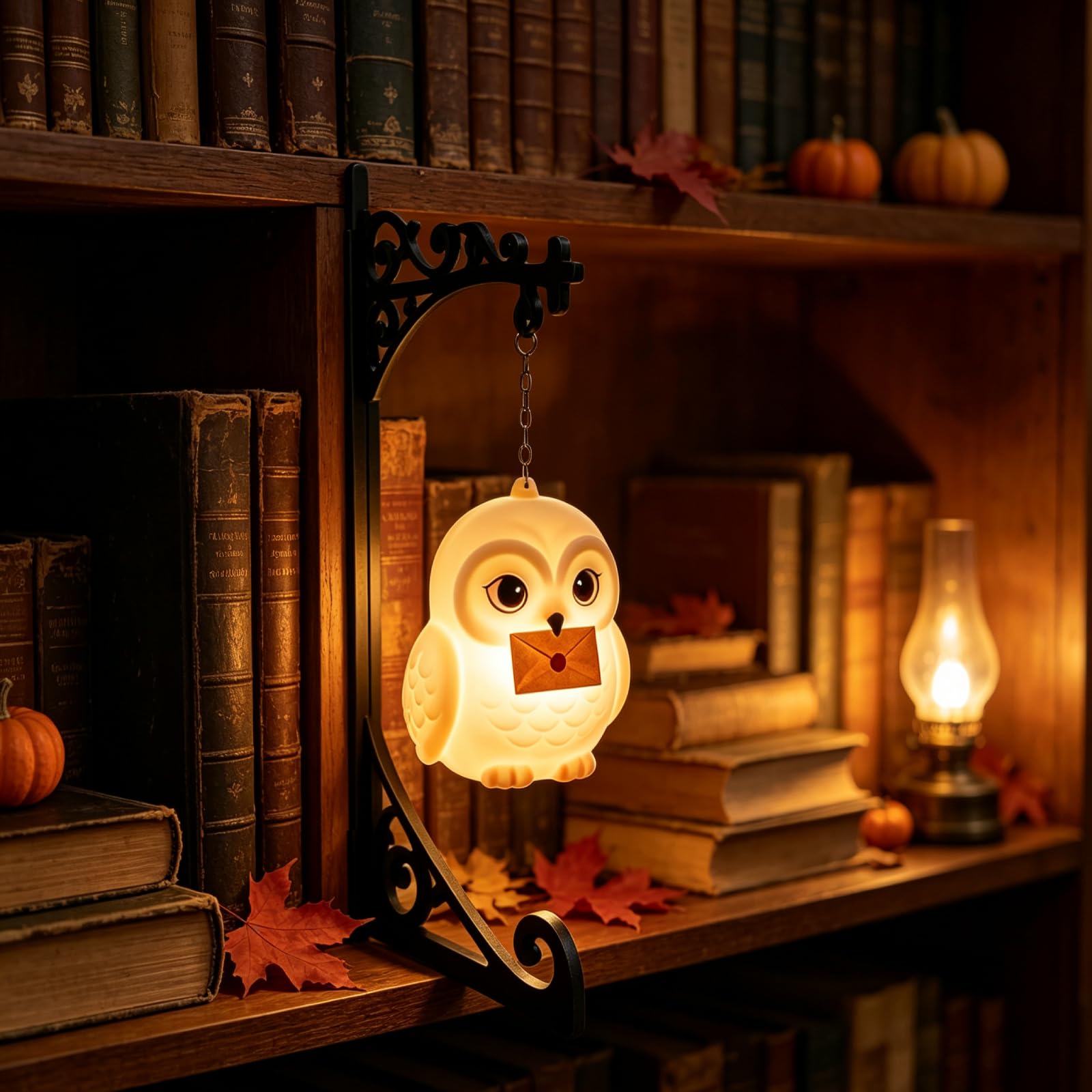 Owl Bookshelf Lamp, Vintage LED Nightlight for Reading Nook & Desk (20cm,White)