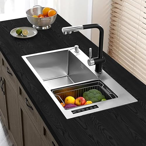 Miniatura 59 de LXCREAT Papel de contacto de bloque de carnicero de madera sintética, papel tapiz Shiplap para despegar y pegar, tablones de madera para paredes