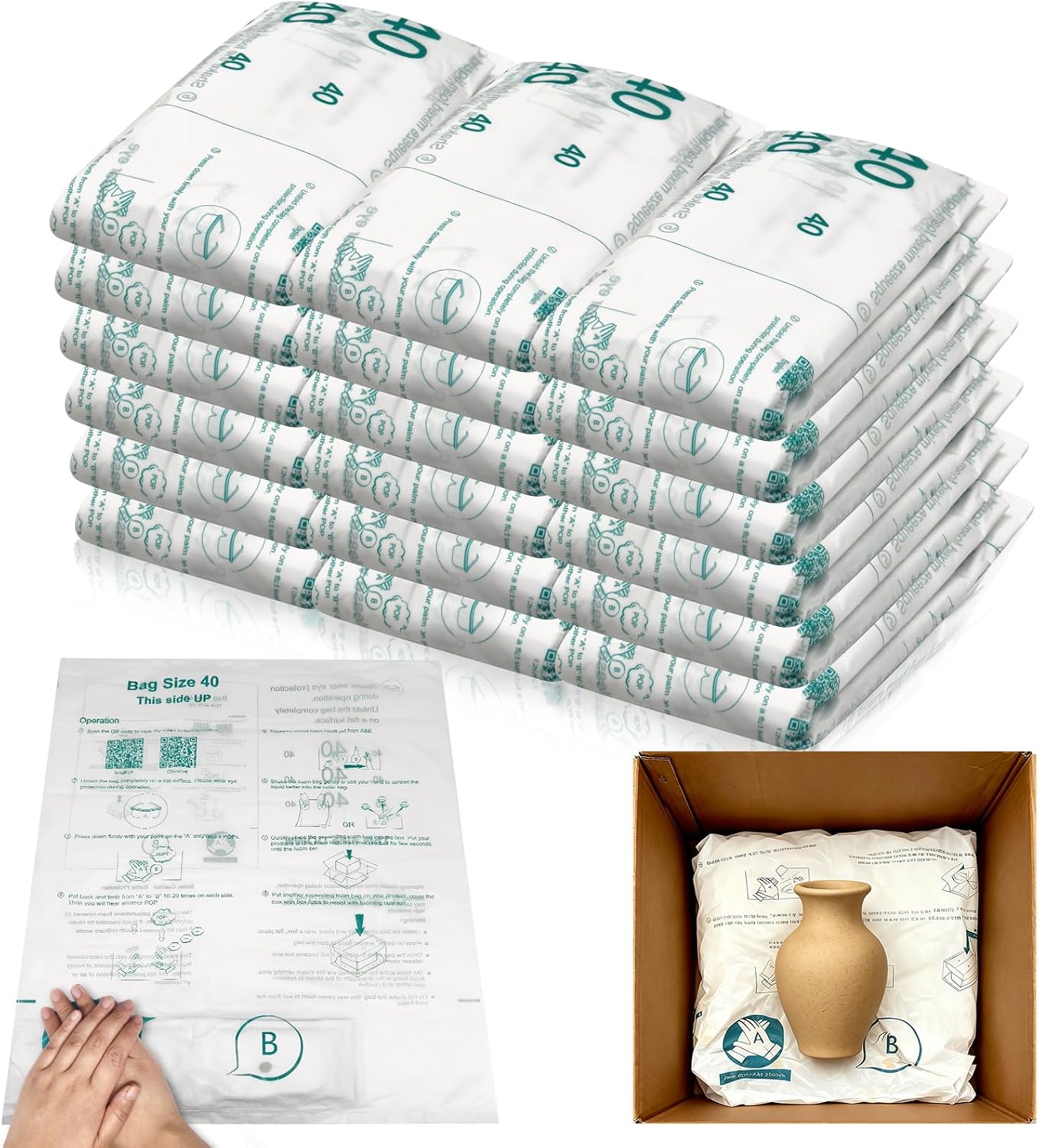 18 Pack 18” x 23” Expanding Packing Foam Bags for Shipping, Instant Self Expanding Foam Packaging, Protective Pack Foam Bag for Electronics, PC, Fragile Irregular Items