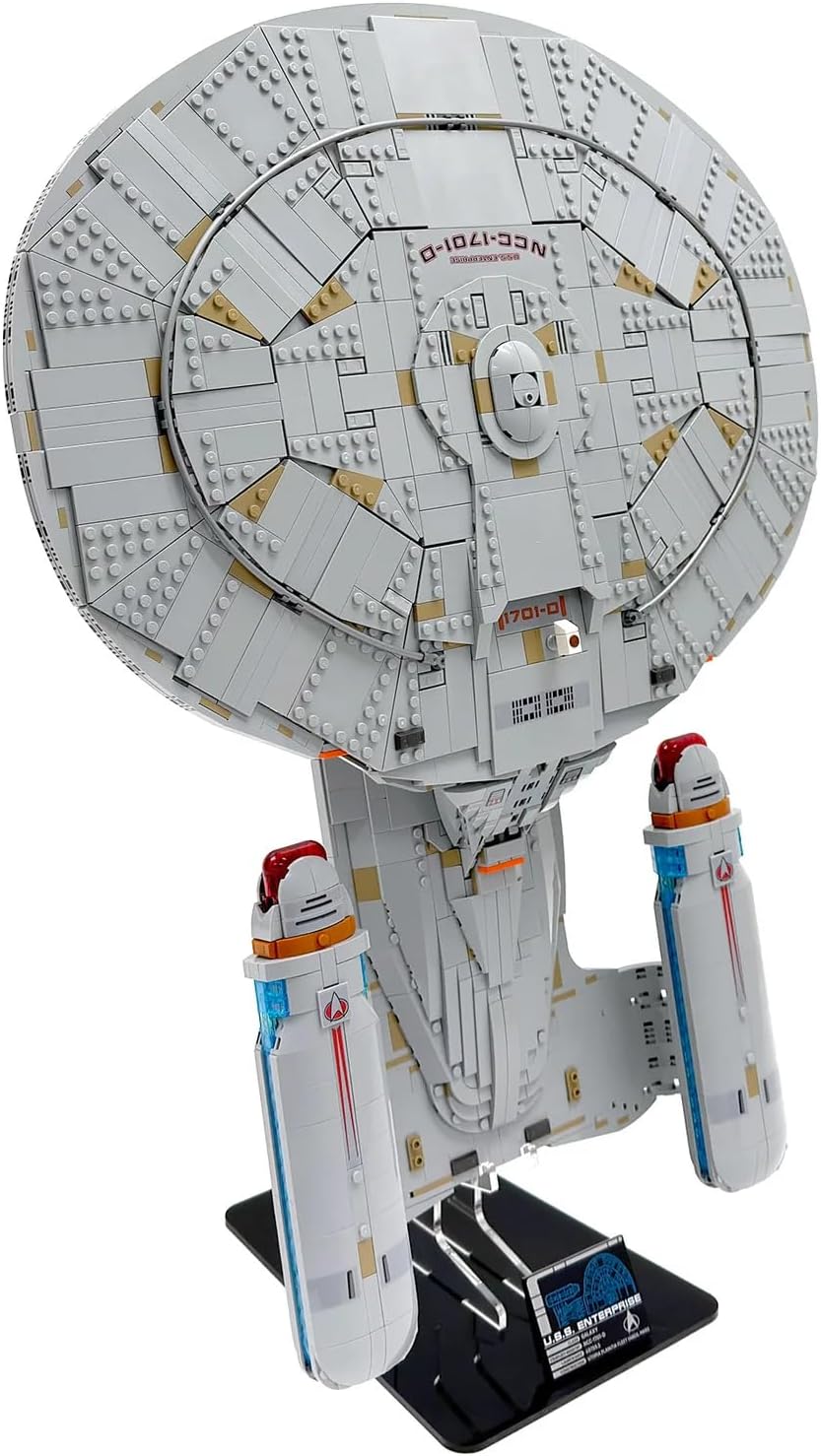 Vertical Display Stand Compatible with LEGO Icons Star Trek U.S.S. Enterprise NCC-1701-D 10356 – Space-Saving Acrylic Flight Stand for Star Trek Enthusiasts – Set Not Included