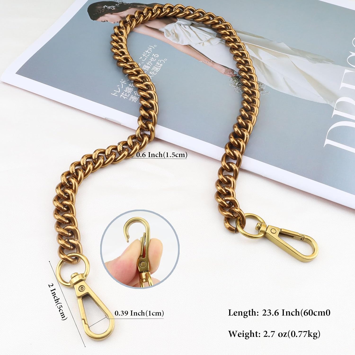 Errienpin DIY Chunky Purse Chain Handles- Short Strap Replacement for Handbag/Shoulder Bags, 23 Inches Long(Brass) - Image 3