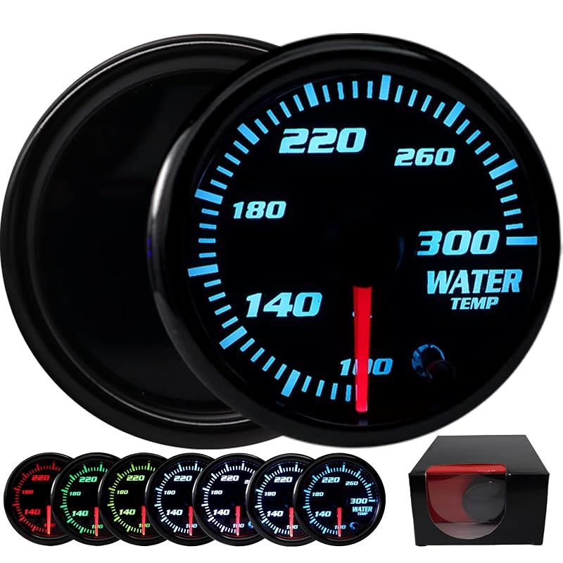Manômetro de temperatura da água TCHENPART 52 mm com LED de 7 cores e sensor – 100 a 300 °F (37,8 a 148,9 °C)