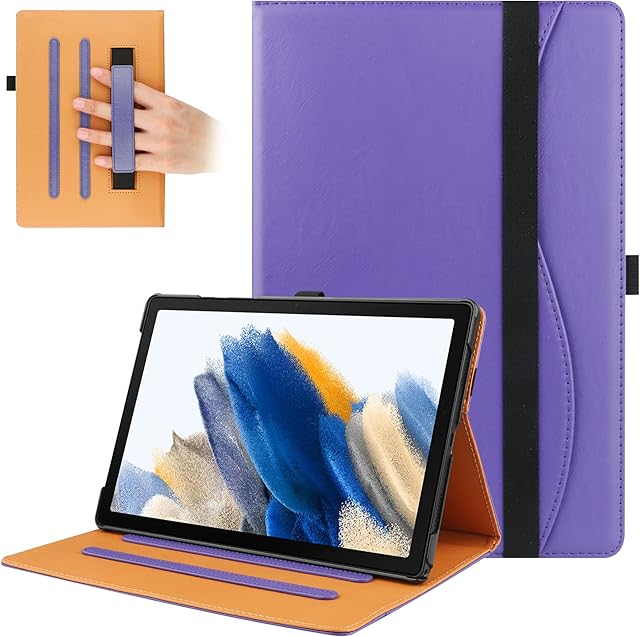 VOVIPO Samsung Galaxy Tab A8 10.5 Inch 2021/2022 SM-X205/X200 Case Cover, Multi-Viewing Angles Leather Stand Folio Protective Cover with Handstrap for Galaxy Tab A8 10.5 Inch 2021-Purple