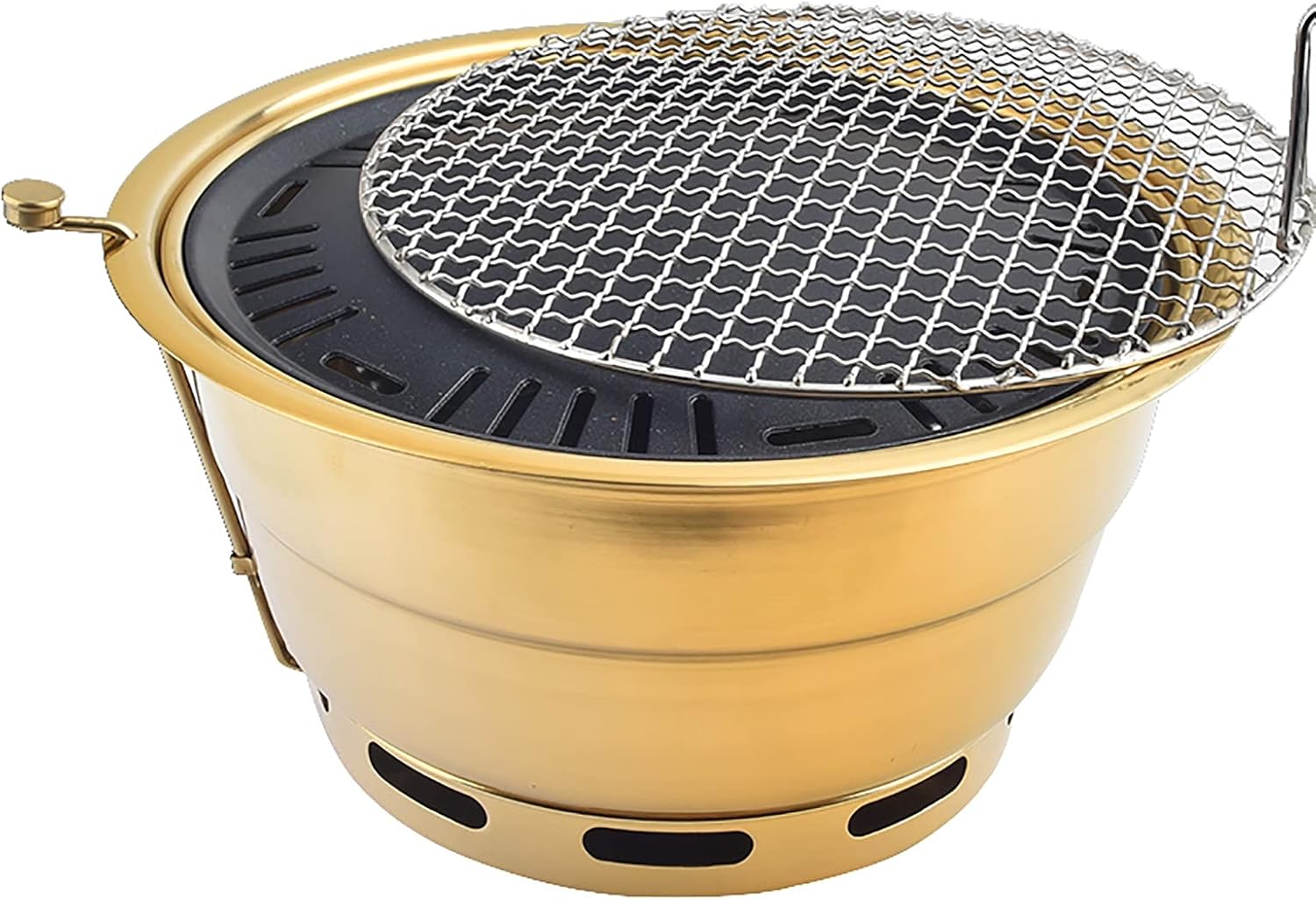 Portable BBQ Grill, Stainless Steel Charcoal BBQ Smoker Grill With Lid And Carbon Box 34x17cm For 6-10 People(D)
