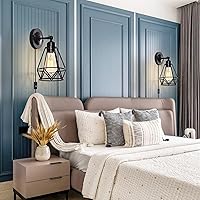 Vista 5 de Aplique de Pared Enchufable, Apliques de Pared Industriales Iluminación de Pared, Lámpara de Pared Vintage con Cable de Enchufe, Aplique Negro