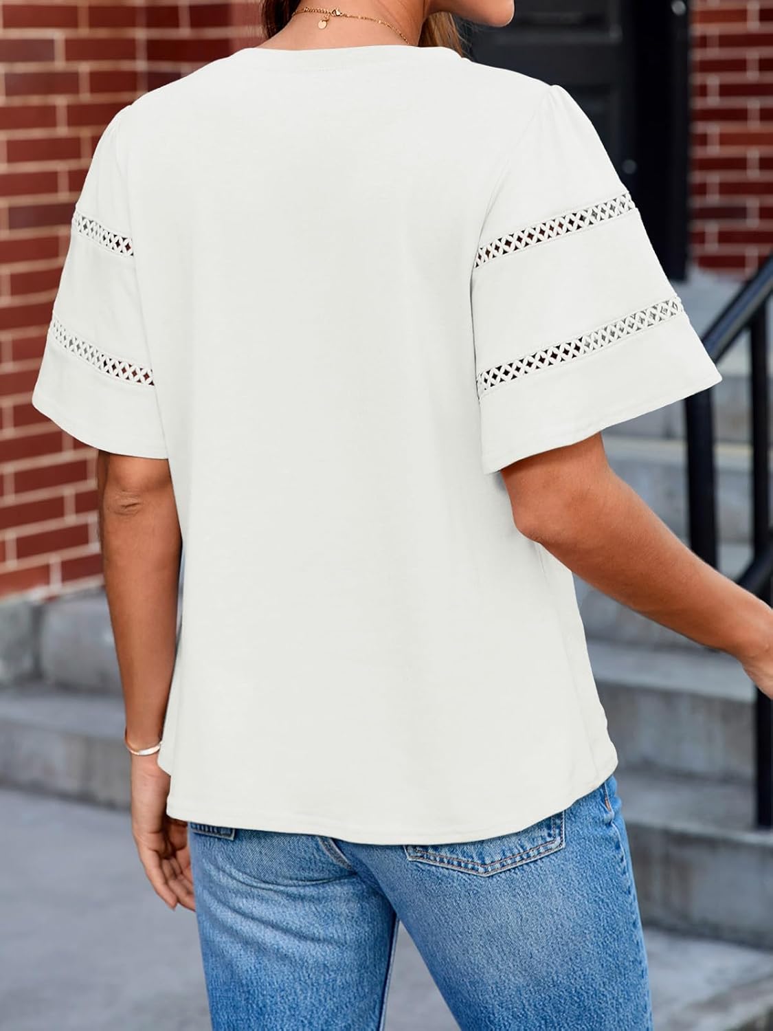 Tankaneo Womens Eyelet Short Sleeve Tops Trendy Casual Loose Fit Tunics Crewneck Summer T Shirts - Image 5