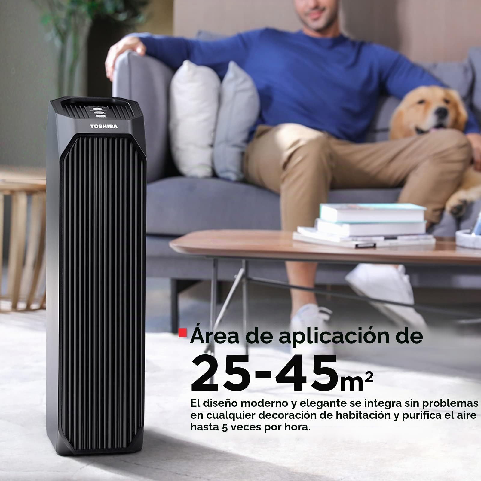 Toshiba Purificador de aire CAF-Z45FR 3 en 1 Air Purifier con filtro HEPA H13, CADR 228 m³/h, filtro de carbón activo, luz UV, 99,7% de efecto de filtración de pelo de animales, polen, polvo