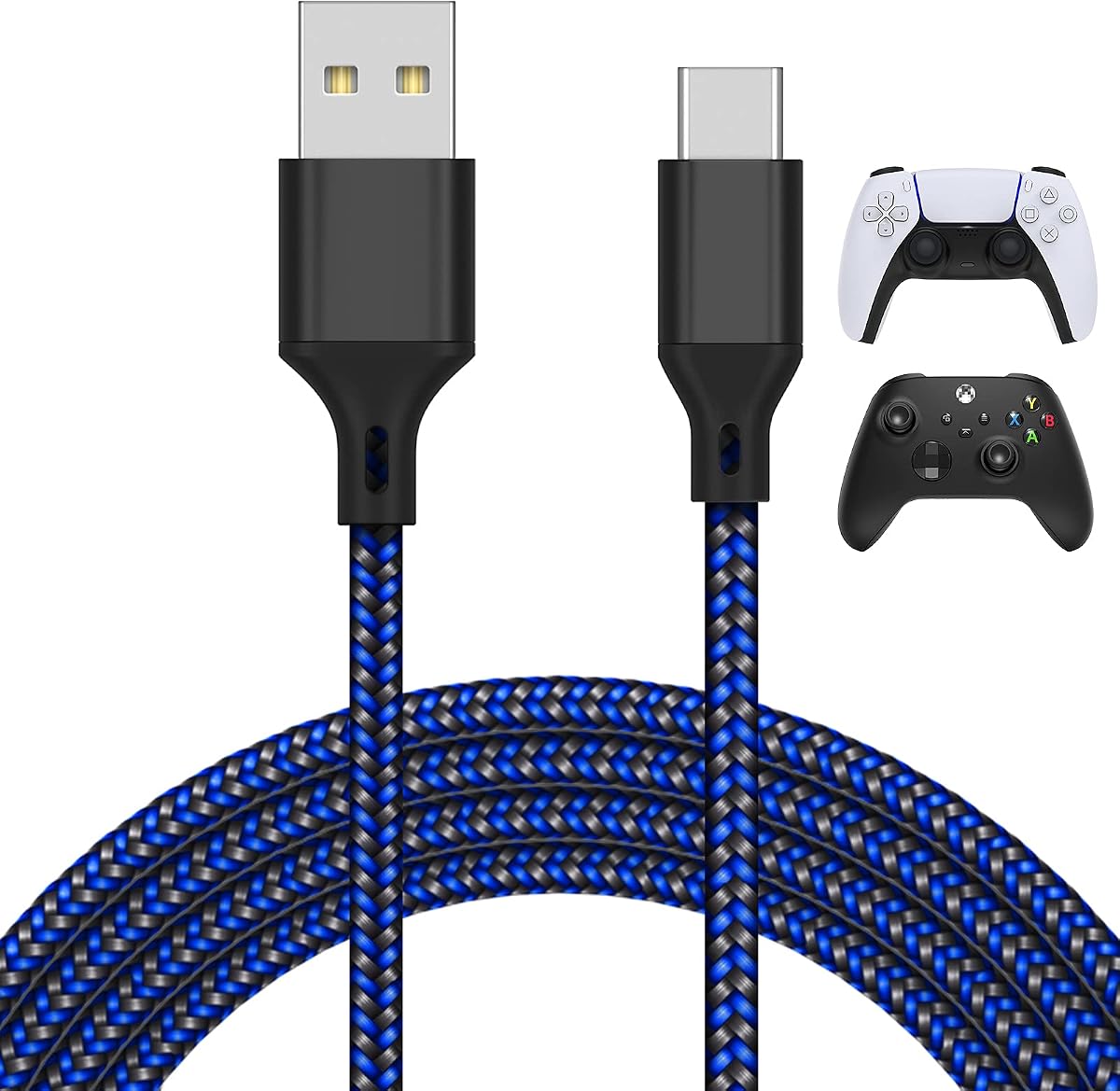 16.4FT Charger Cable for PS5/ PS5 Pro/Xbox Series X/S Controller, Blue | Charging Cable for Switch Pro, Replacement USB Charging Cord Nylon Braided Type-C Ports Accessories for PS5/for Xbox Series X
