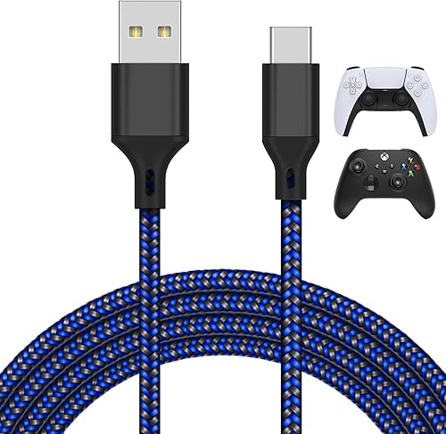 Cable de carga de 16.4 pies para PS5para Xbox Series XSpara controlador Switch Pro, cable de carga USB de repuesto de nailon trenzado tipo C,