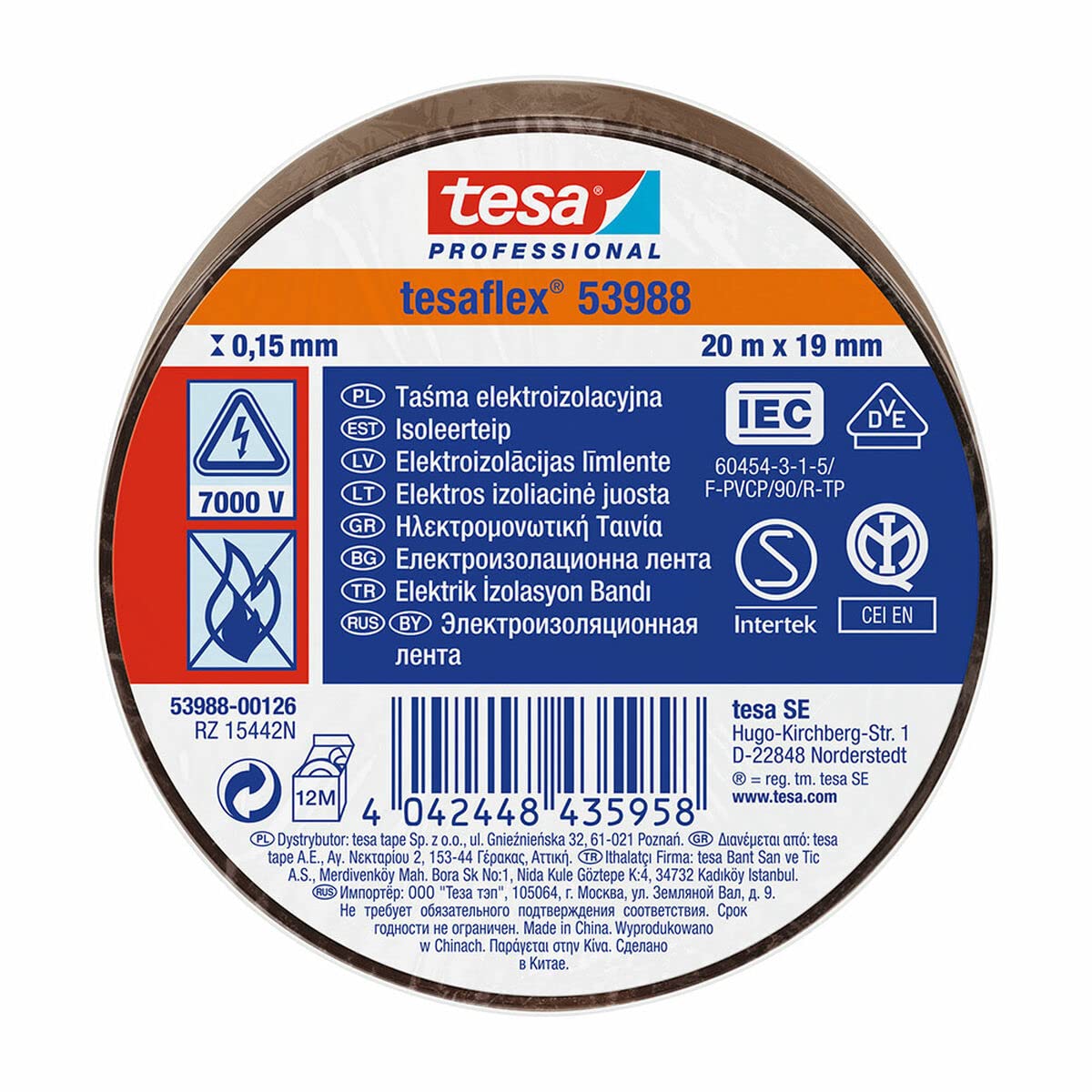 tesa Tape, S.A. Electrical Tape 20x19 Brown 53988-126