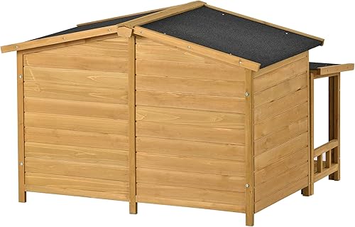 Miniatura 6 de Lifeand Casa de madera para perros de 47.2 pulgadas de largo, jaula para perros al aire libre e interior, estilo cabaña, con porche, 2 puertas,