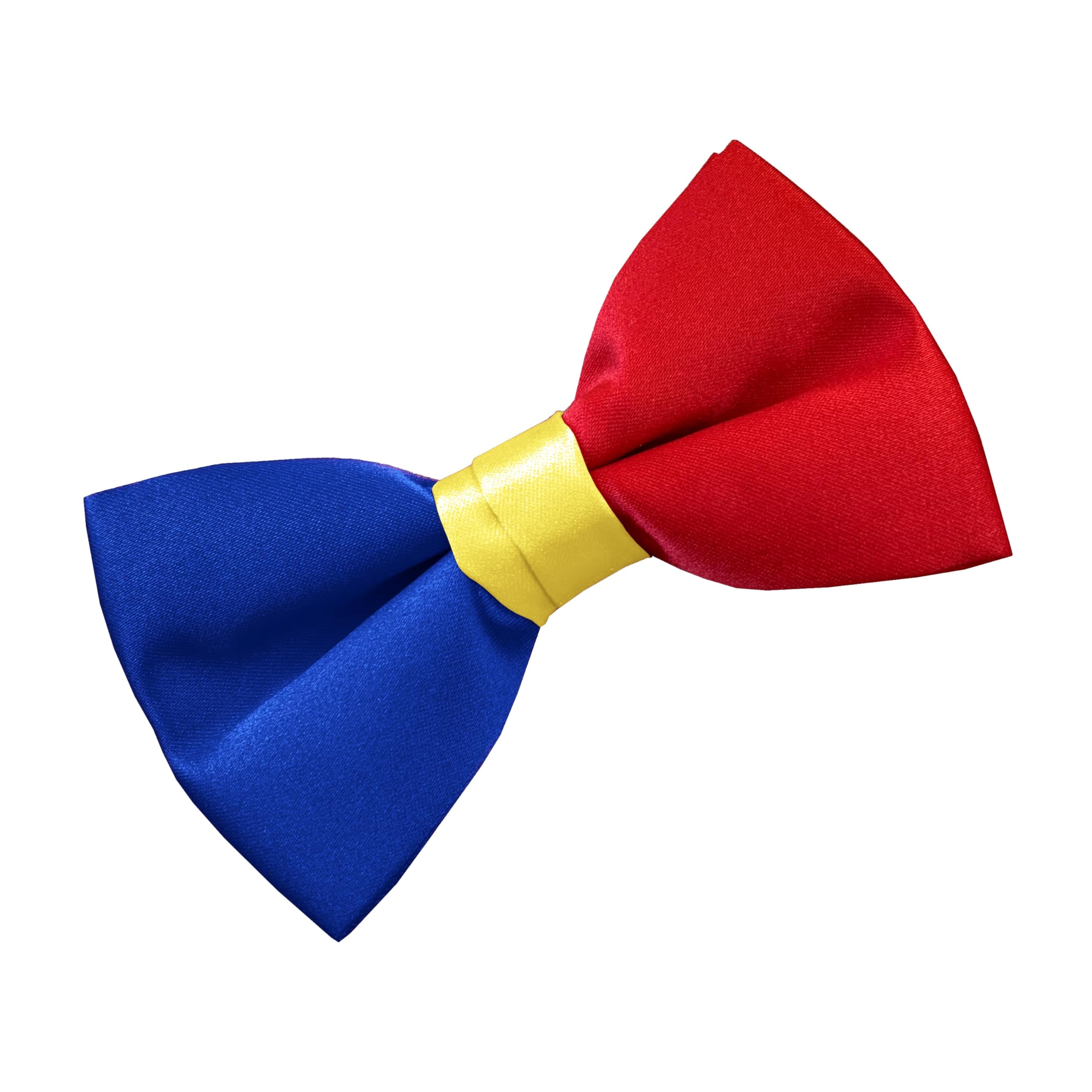 Great British Tie Club Men's Blue, Red, Yellow 100% Satin Romania Romanian Flag Ready-Tied Bow Tie