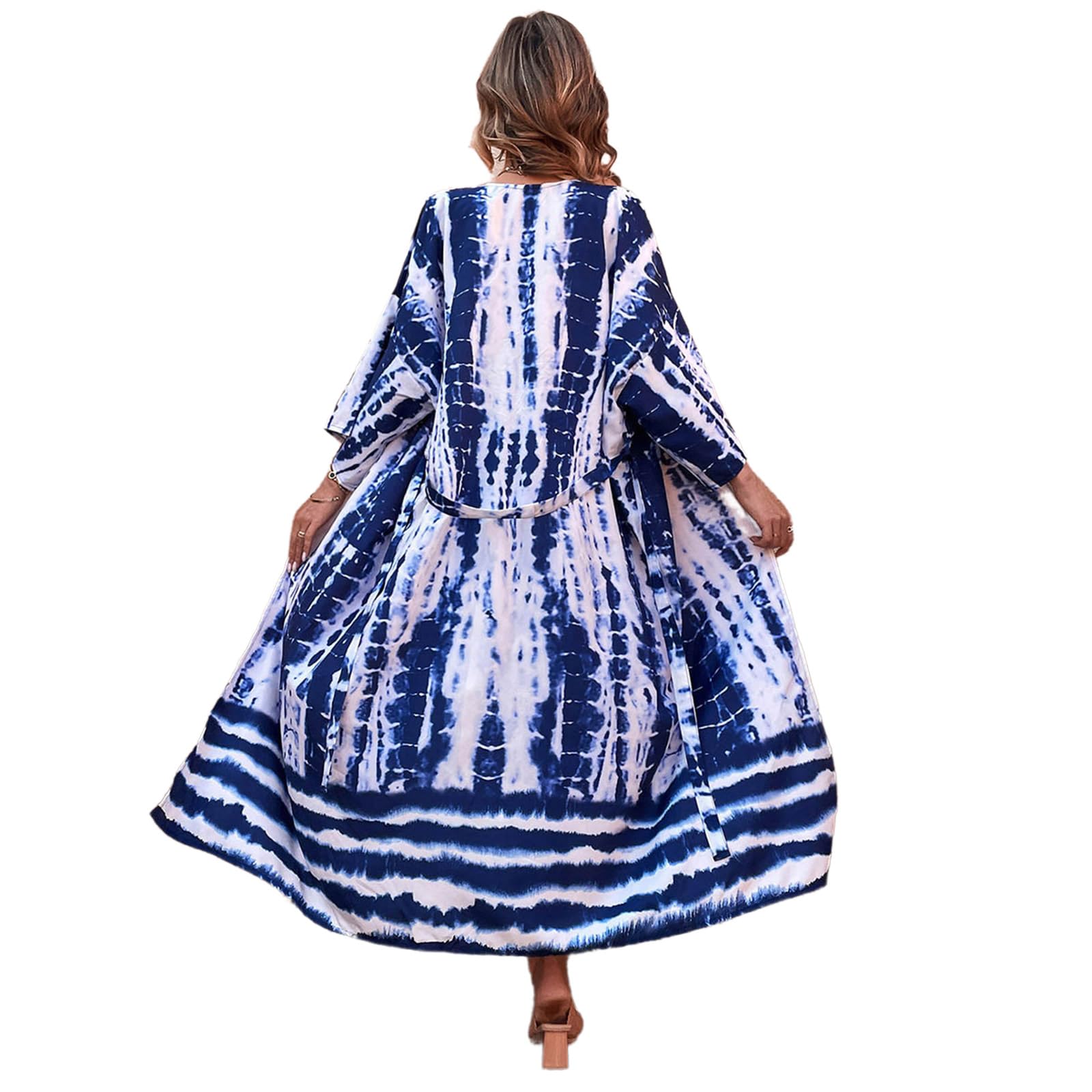 Kimono de plage ouvert sur le devant pour femme avec bande de taille, cardigan long de plage ouvert sur le devant