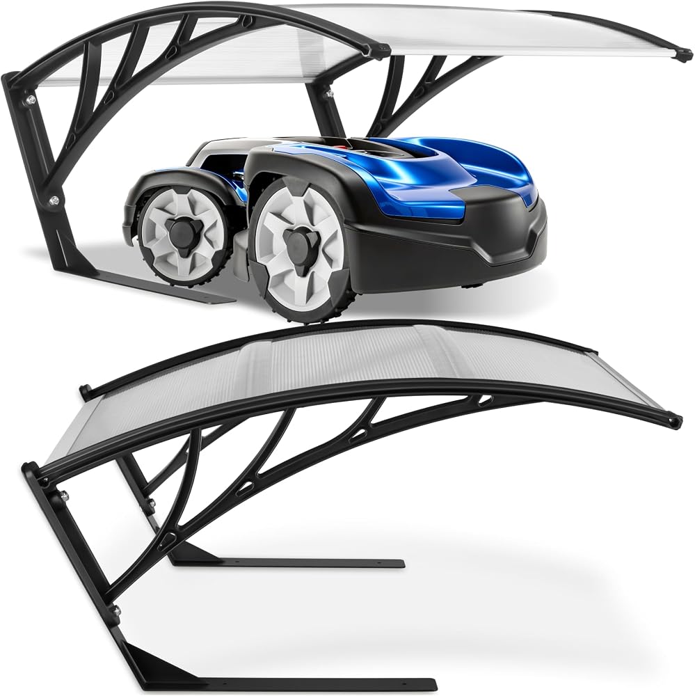 tectake® Abri Garage pour Robot Tondeuse, Abri de Jardin pour Robot Tondeuse sans Fil périphérique, Auvent Résistant aux intempéries & UV, Fixation au Sol ou ancrage avec des piquets Inclus