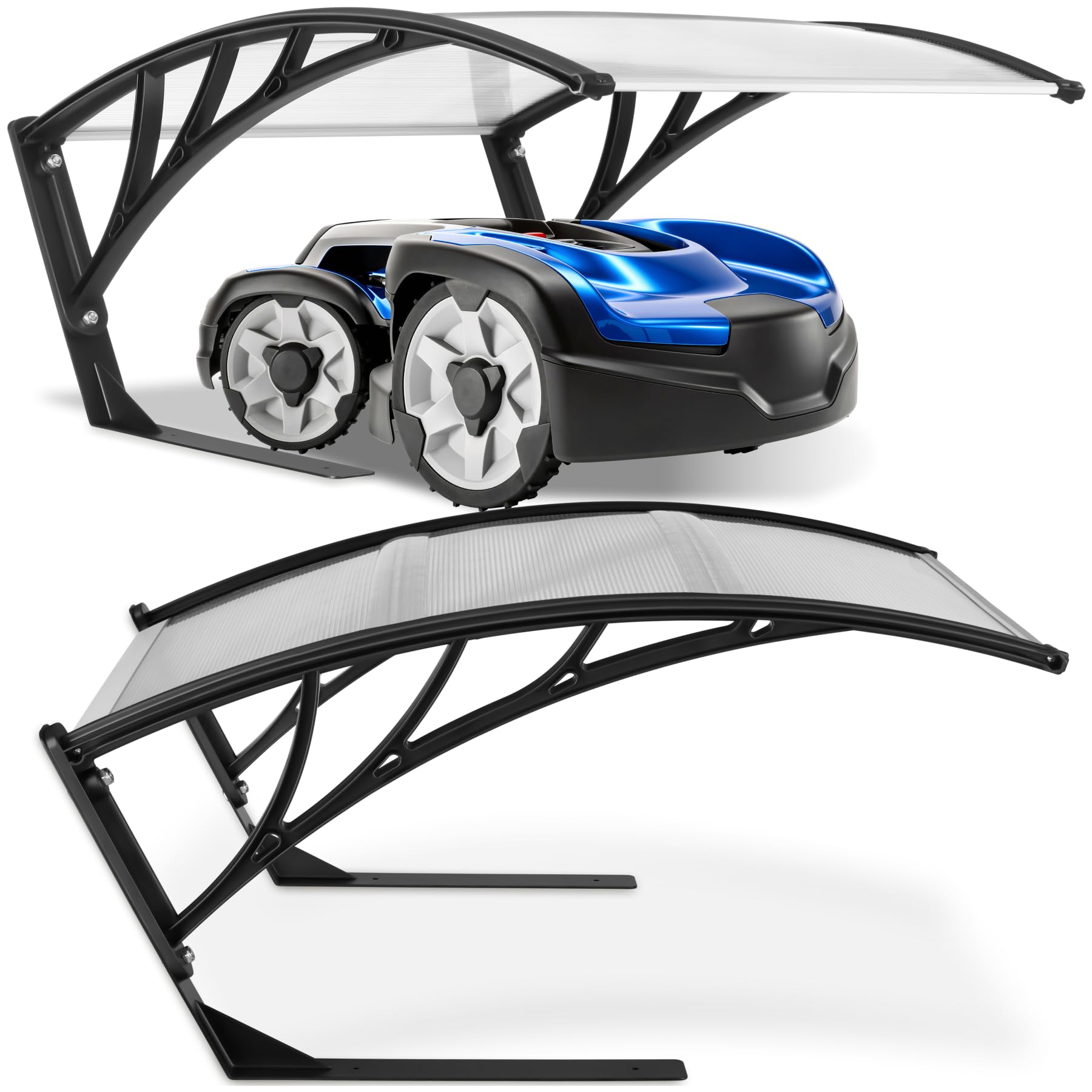tectake® Garaje para Robot Cortacesped con Estructura Metálica Reforzada, Techo Abovedado Robot cortacesped para Drenaje Eficiente, Casa Jardin Lluvia - 100 x 81 x 48 cm Transparente