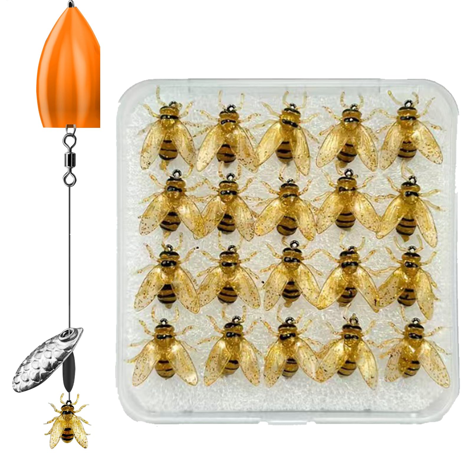 Leurre de Pêche à la Mouche, 20 Leurres Artificiels Abeille pour Pêche en Eau Douce et Salée, Appâts Réalistes pour Eau Douce Et Salée Adaptés Rivières Lacs Et Mer