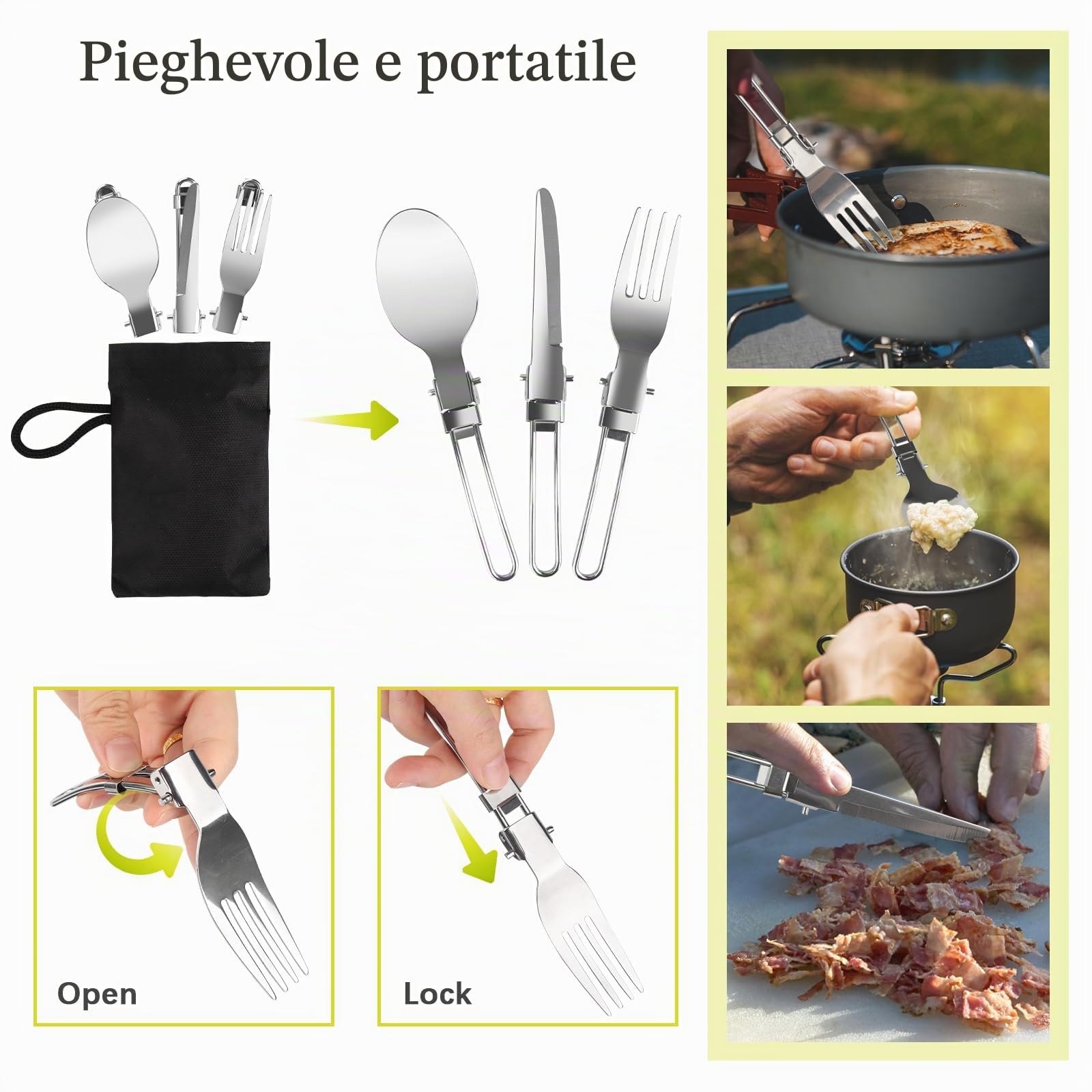 Set di Gavetta Scout, Pentole Campeggio In Alluminio, Stoviglie da Campeggio Pieghevole, Kit Campeggio con Posate E Pentola, Kit Pentole Cucina per Picnic, Escursioni, Campeggio