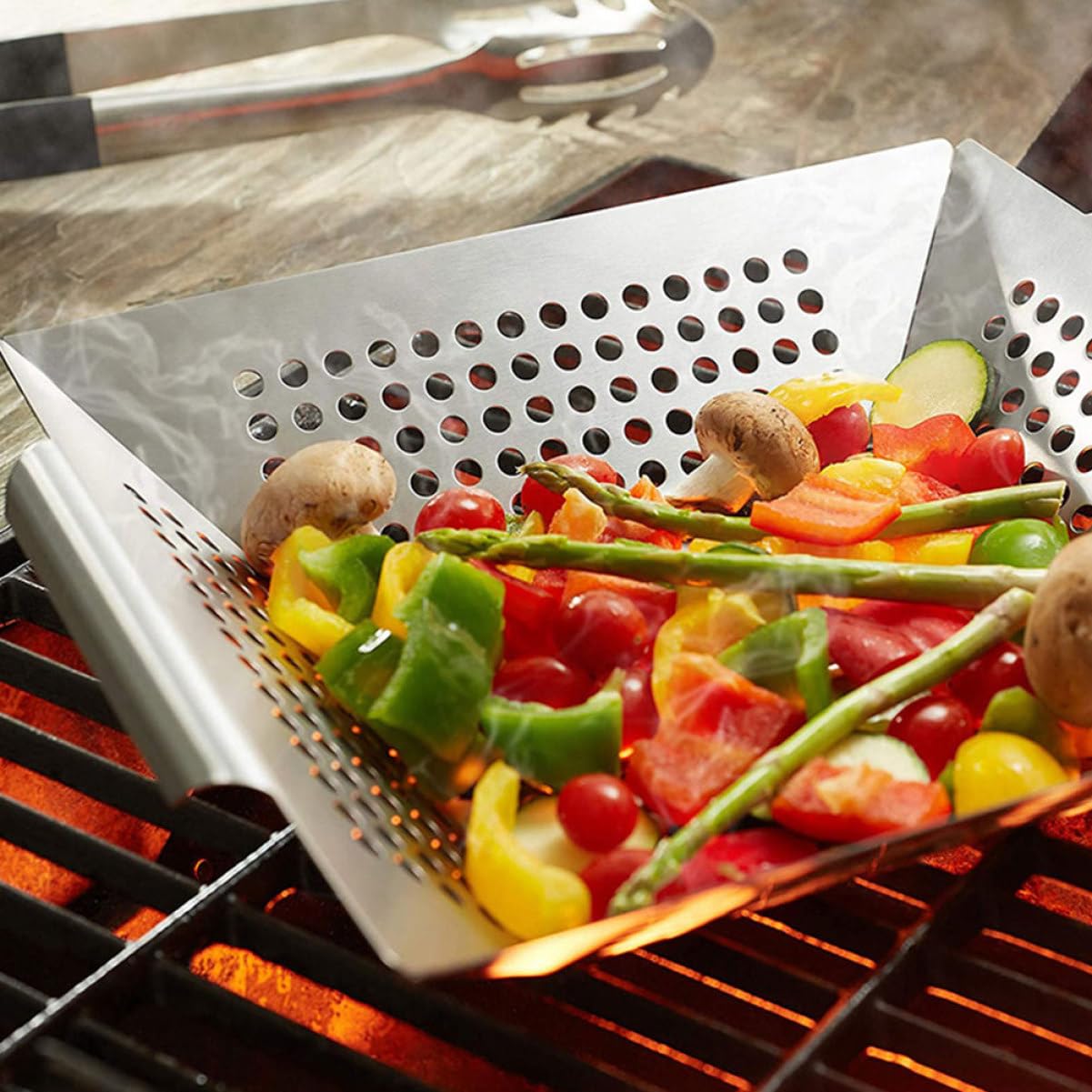 HANABASS 2 Stück BBQ Grillkörbe Multifunktionale Grillschalen für Gemüse und Fisch Leicht und Tragbar für Camping und Gartenfeiern
