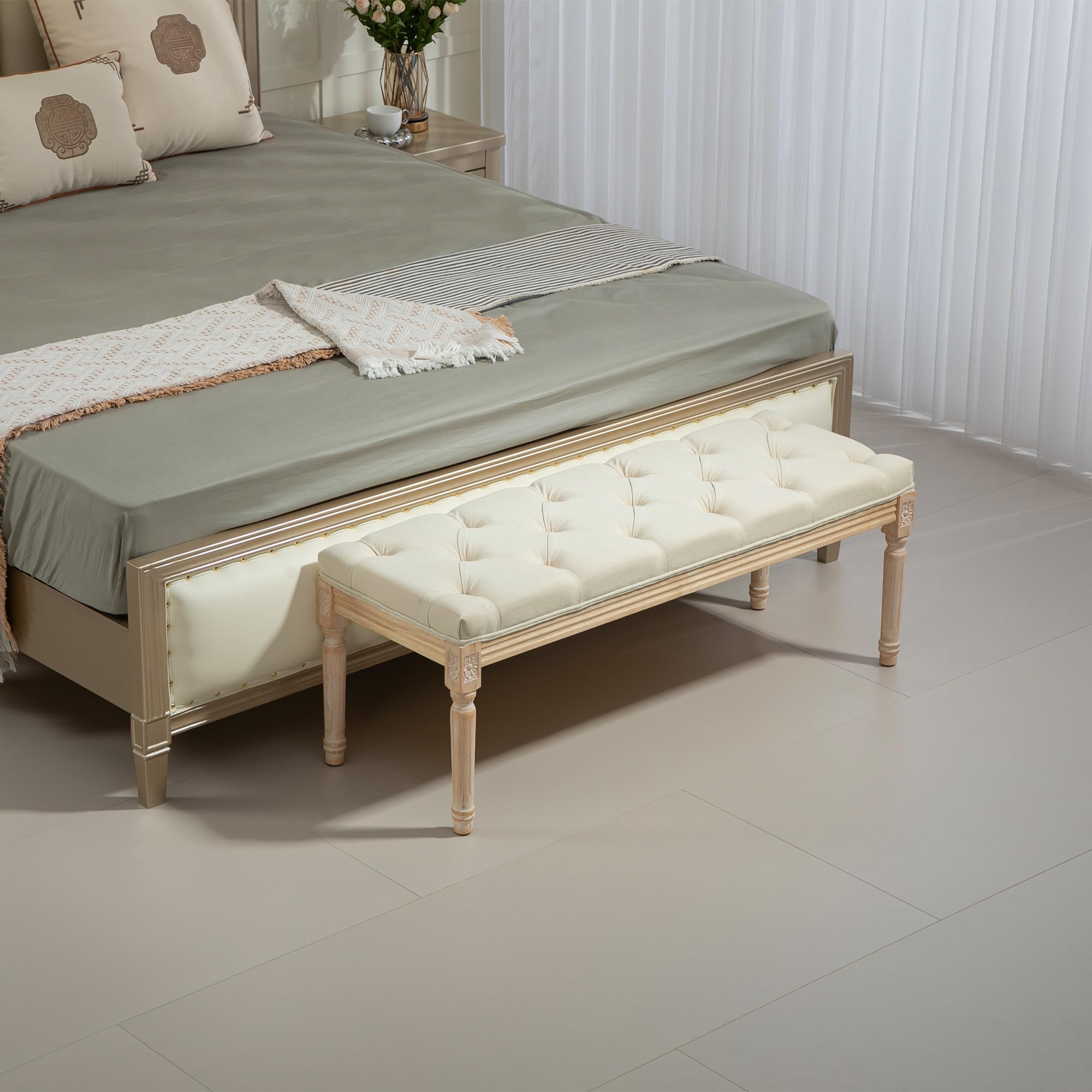 HOMCOM Banc de lit 115 cm, Banc touffeté pour Chambre à Coucher, Couloir, Salon, Blanc crème