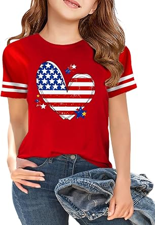 Girls 4th of July Shirt Kids USA Shirts American Flag Tshirt Girls Boys Patriotic T Shirt Independence Day Tee Tops